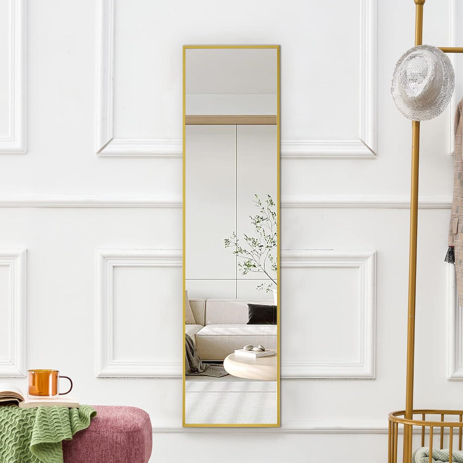 Full Length Mirror with Stand, 63""*20""Floor Mirror with Aluminum Alloy Frame, Standing Full Body Mirror,Wall-Mounted Mirrors,for Living Room,Bedroom,Cloakroom,Golden
