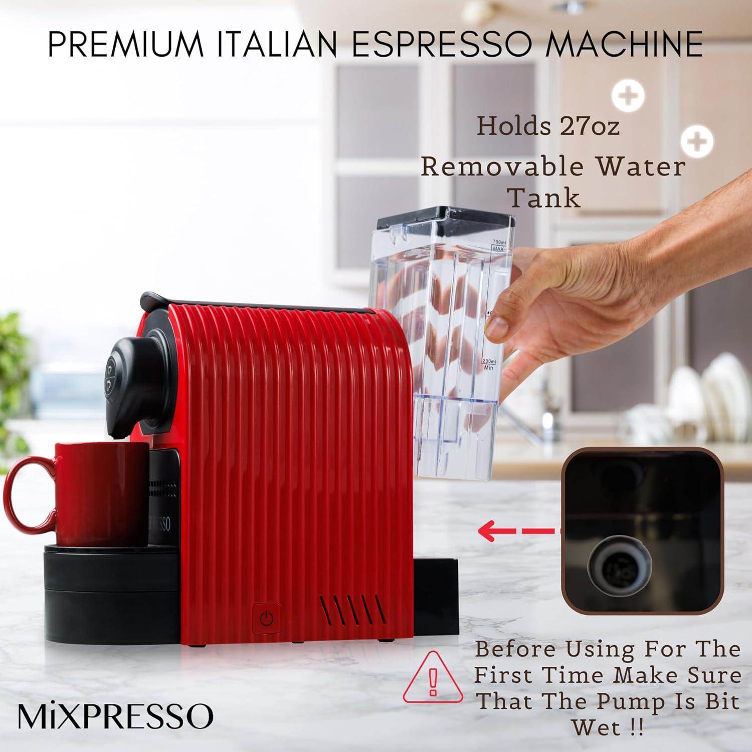 Mixpresso Espresso Machine for Nespresso Compatible Capsule, Single Serve Coffee Maker Programmable for Espresso Pods, Premium Italian 19 Bar High Pressure Pump 27oz 1400w Black Coffee Maker