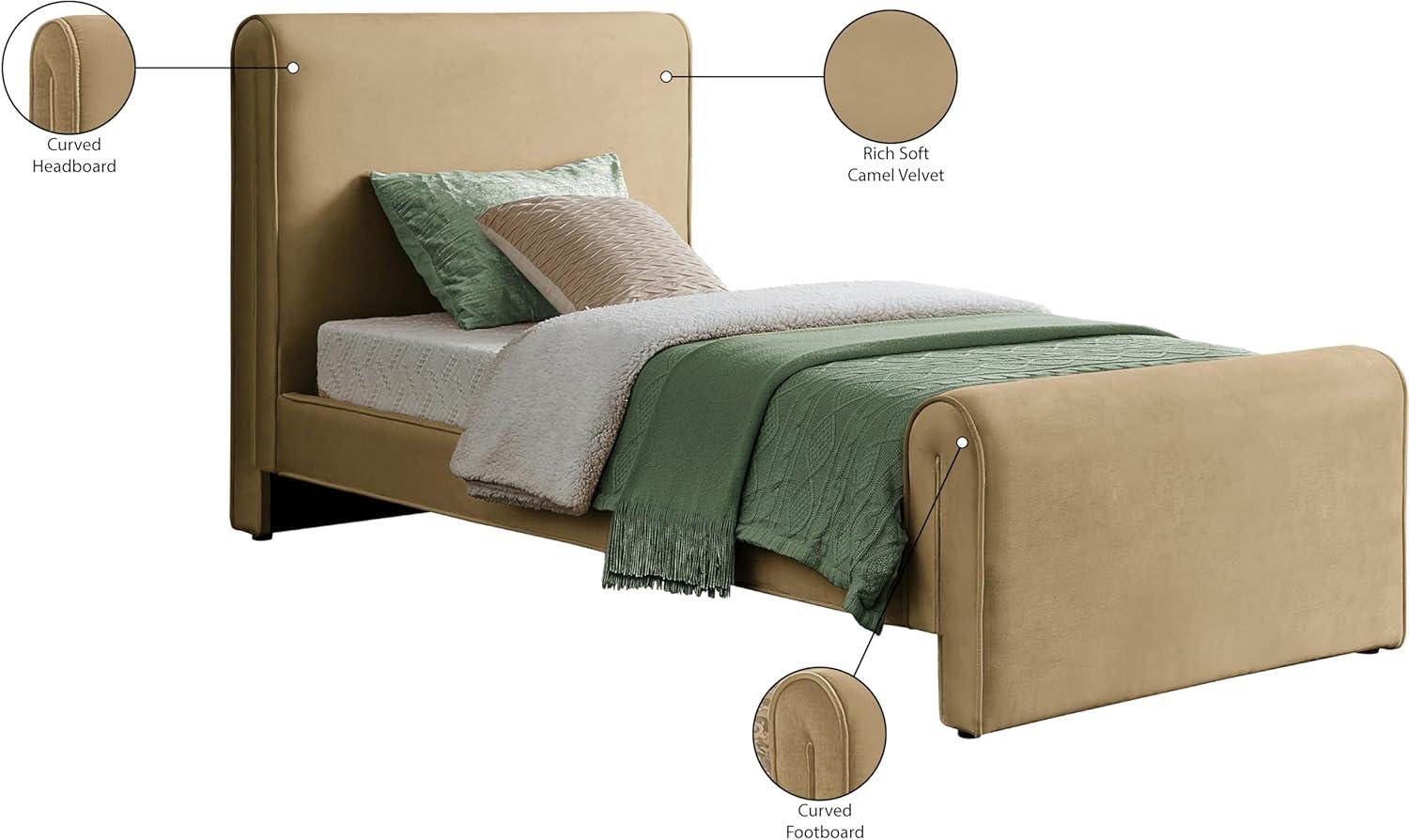 Meridian Furniture Sloan Camel Velvet Queen Bed