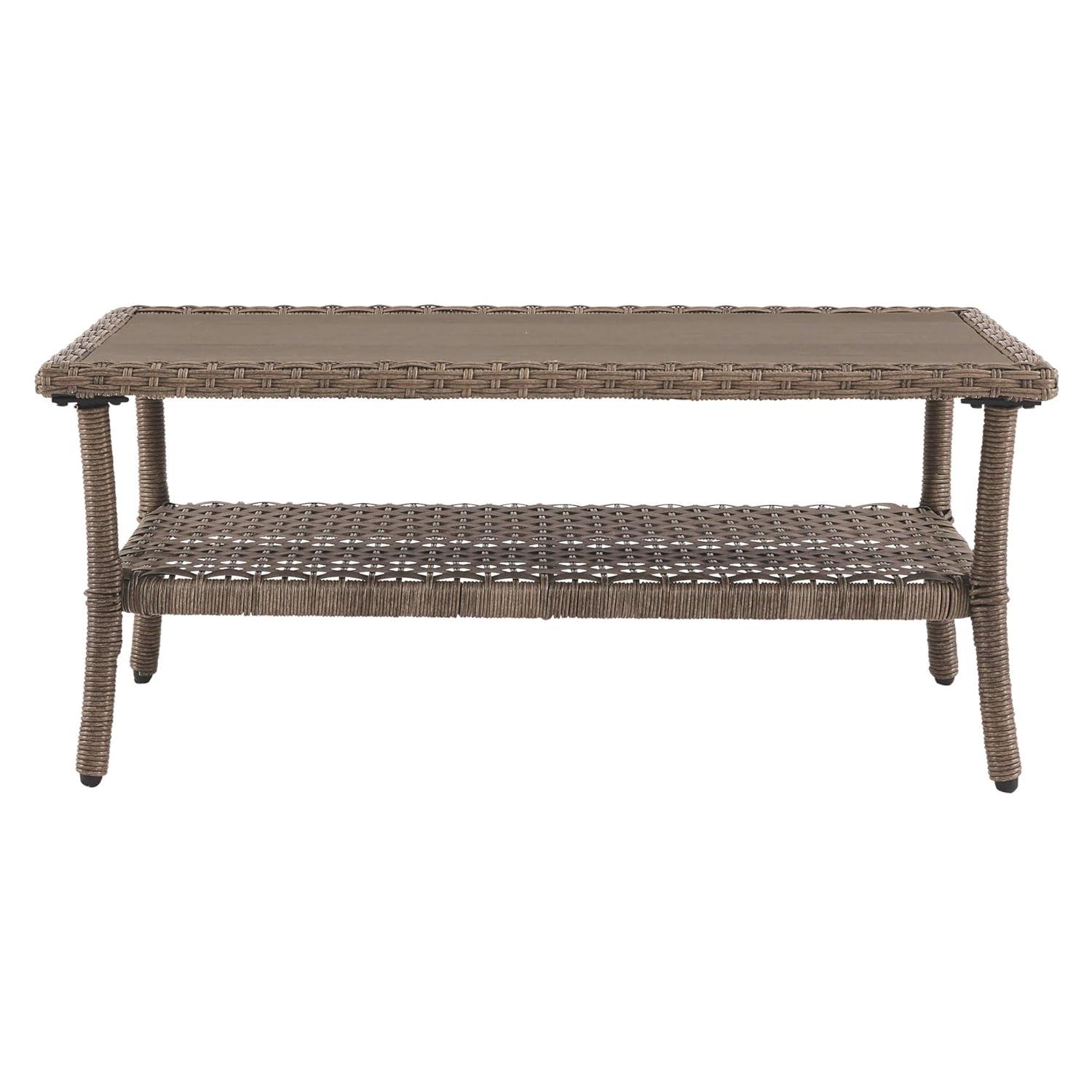 Outdoor Wicker Aluminum Base Light Brown Medium Coffee Table Garden Patio Furniture