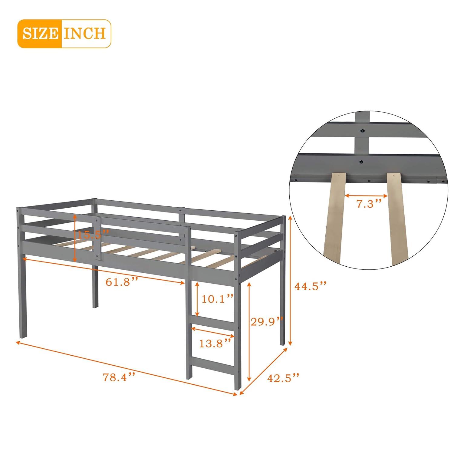 Harper & Bright Designs Twin Loft Bed with Cabinet and Rolling Portable Desk, Wooden Low Study Loft Bed with Drawers, Gray