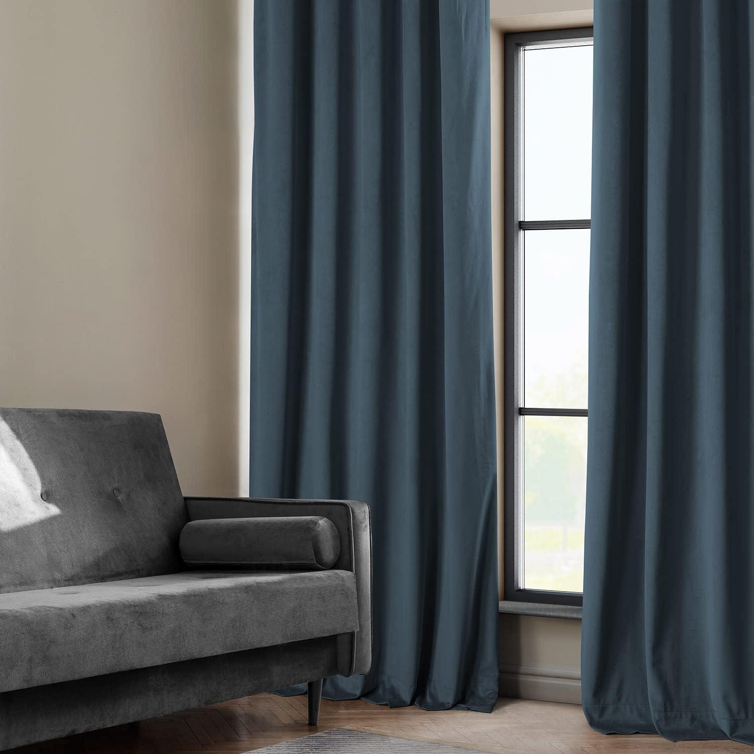 London Blue Plush Velvet Curtain (1 Panel), London Blue, 50W X 108L