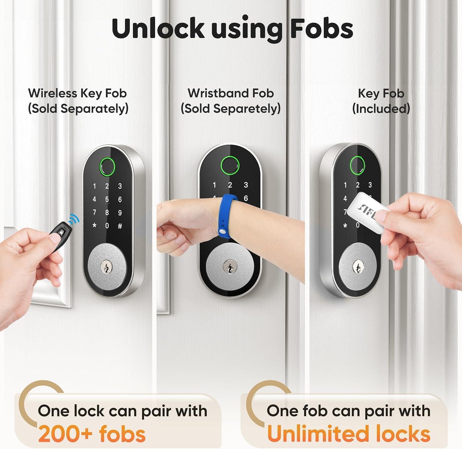 Silver Keyless Entry Smart Door Lock with Keypad and Fingerprint