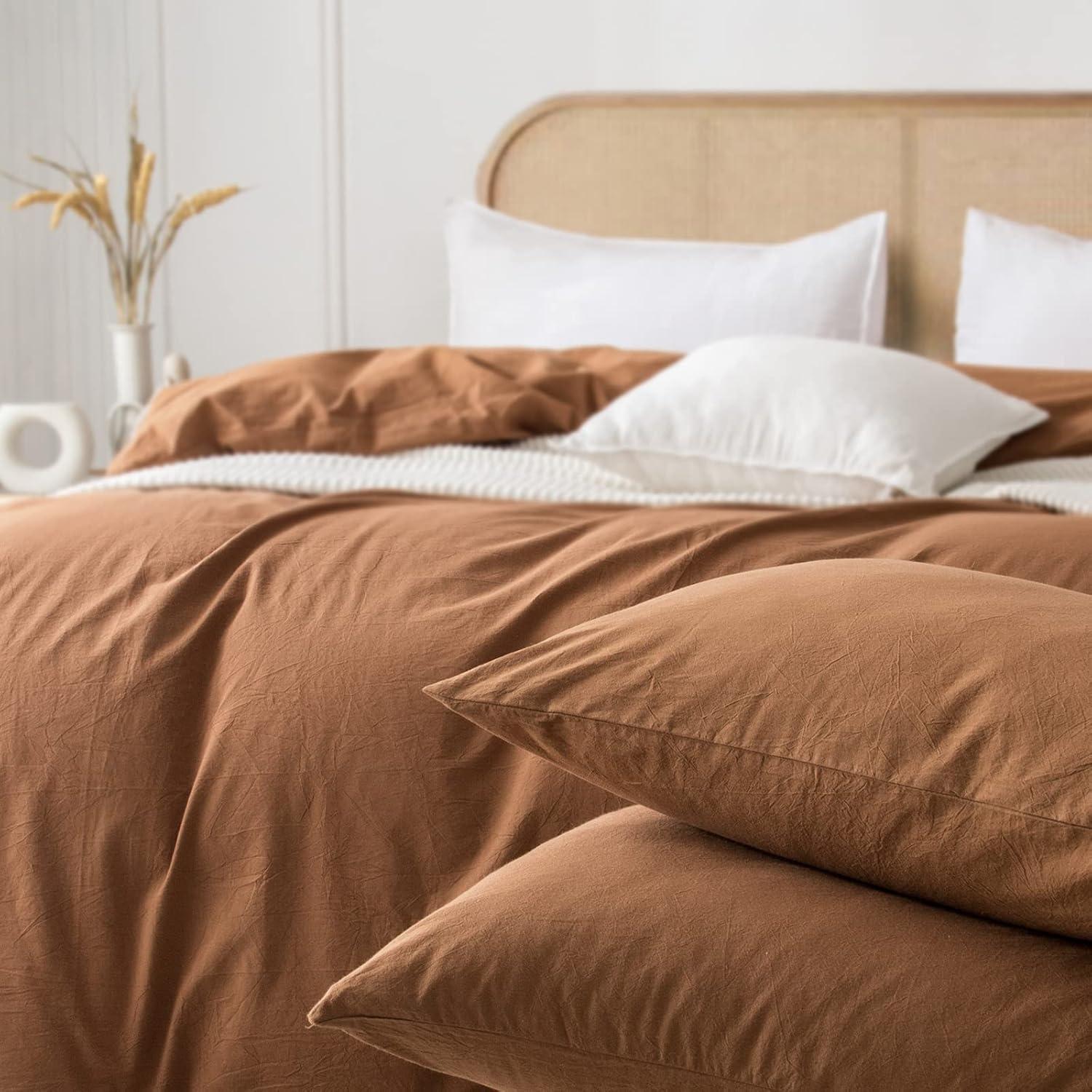 ZOVAN Duvet Cover Set 100% Washed Cotton Super Soft Breathable Durable (Crimson Red, Full)