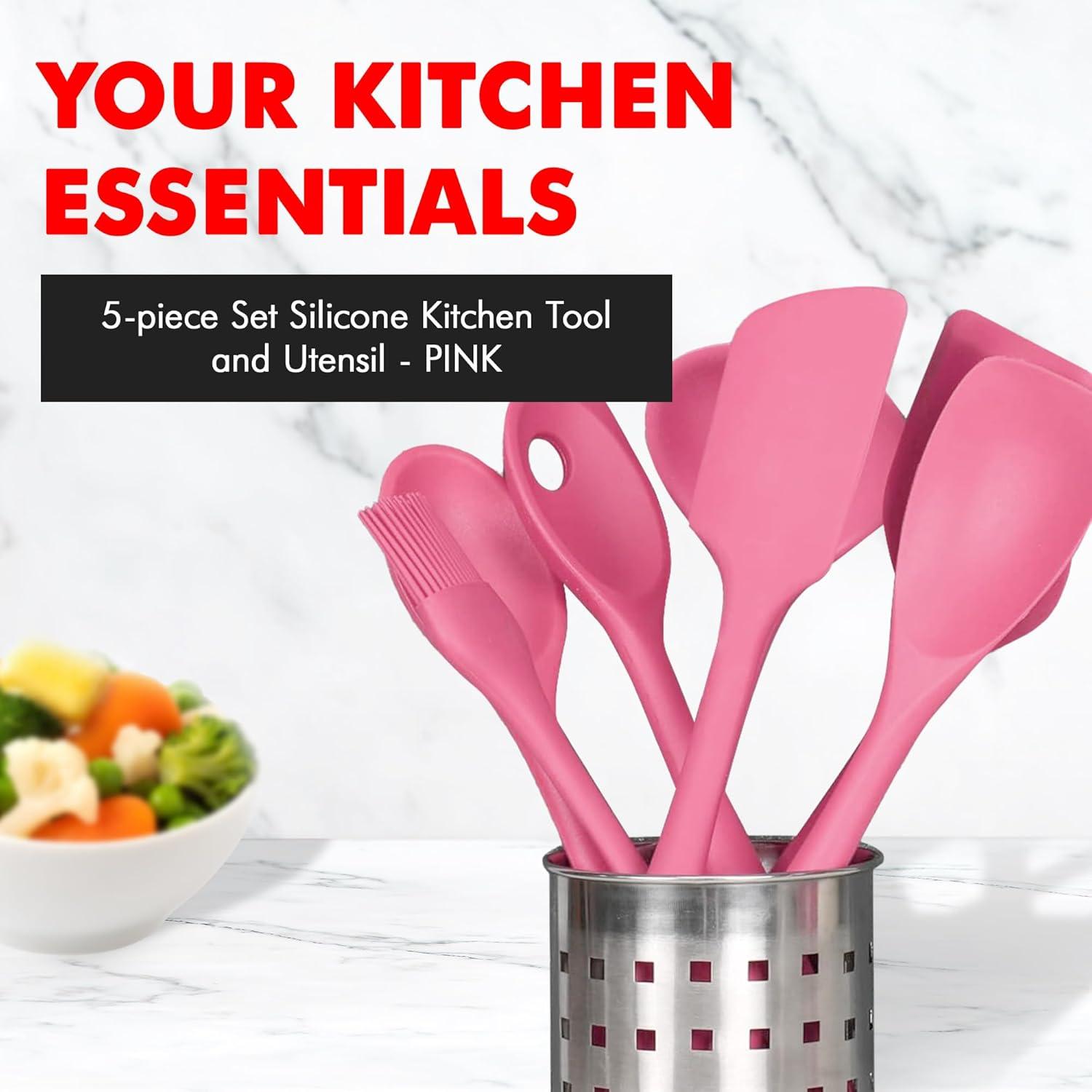 Chef Craft Premium Silicone  Kitchen Tool and Utensil Set
, 5 Piece Set, Pink