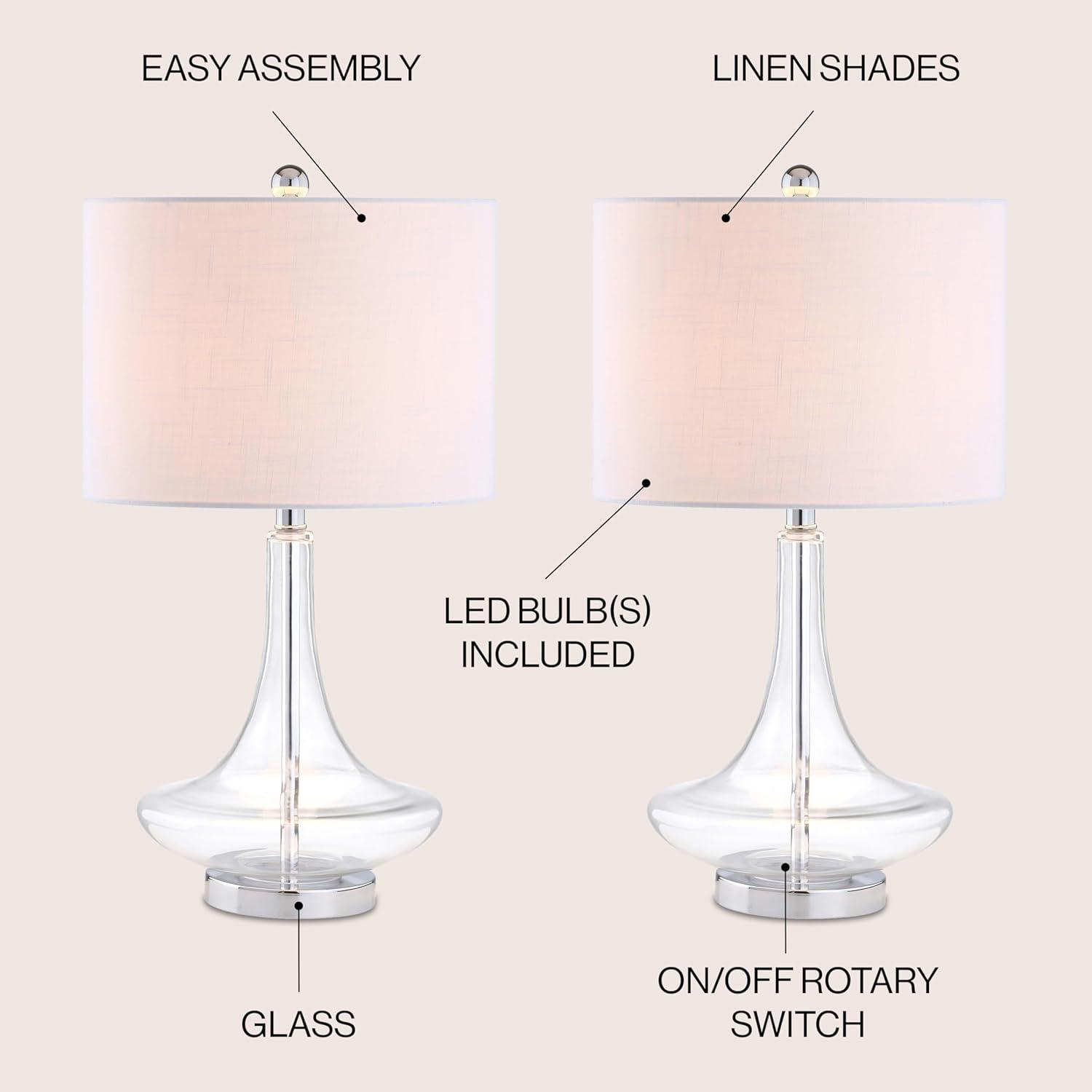 JONATHAN Y Cecile 25.5" Glass Teardrop LED Table Lamp, Clear/Chrome (Set of 2)