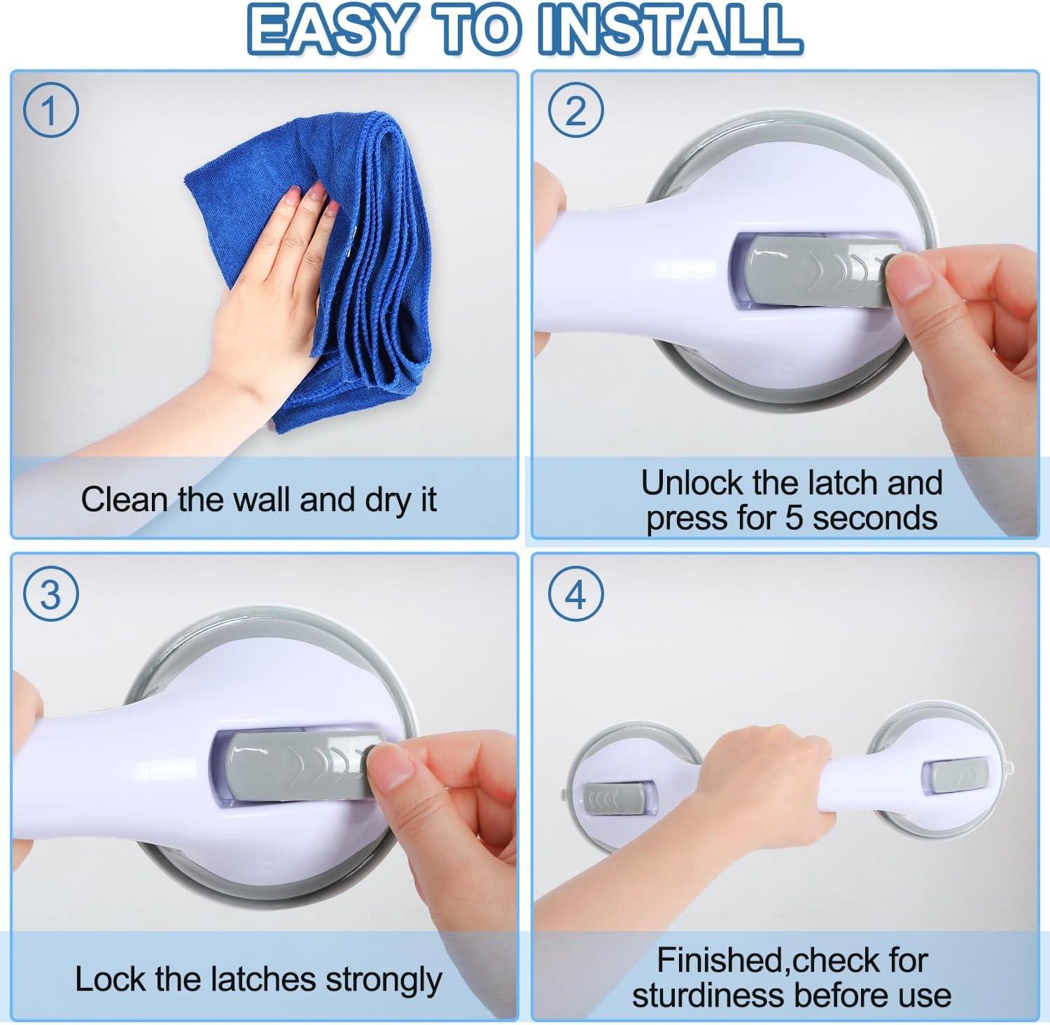 Grab Bars for Bathtubs and Showers, Zynuhmo 2 Pack 12 Inch Suction Safety Grab Bars for Senior and Elderly Assist Support Suction Cup Removable Handrails for Shower Chair No Drilling No Tools(Gray)