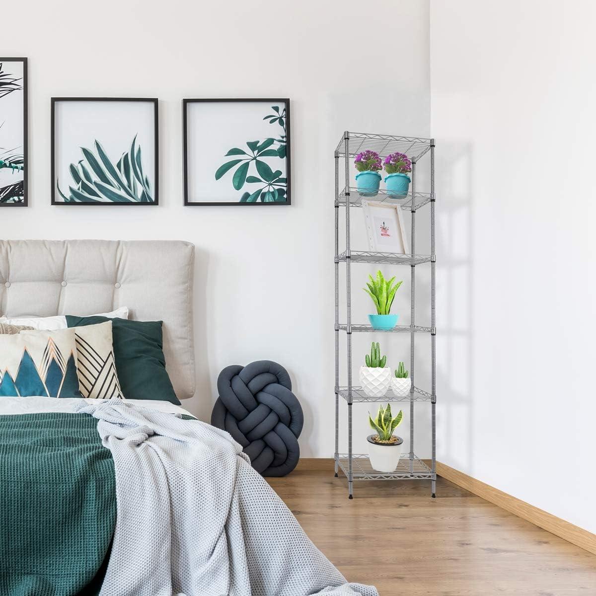 REGILLER 6 Wire Shelving Steel Storage Rack Adjustable Unit Shelves for Laundry Bathroom Kitchen Pantry Closet(Silver, 11.7" D x 16.8" W x 63" H)