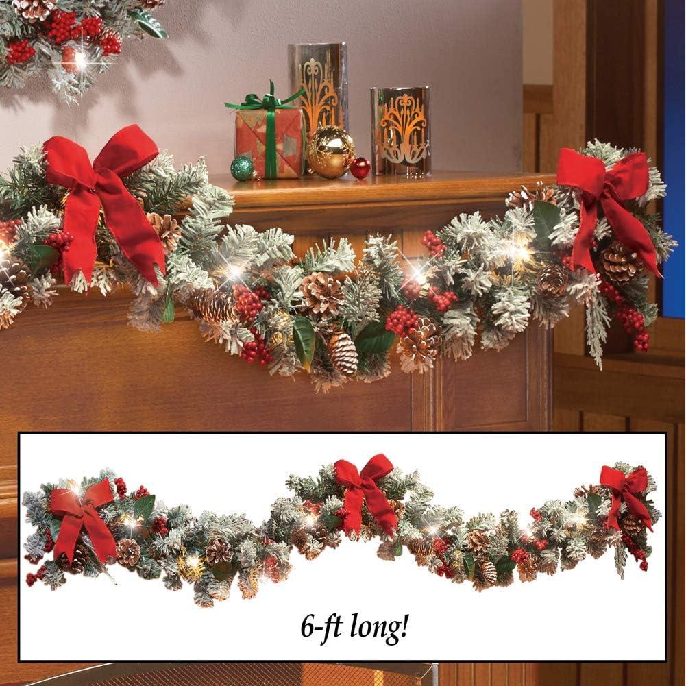 Collections Etc Lighted Christmas Frosted Pine Garland