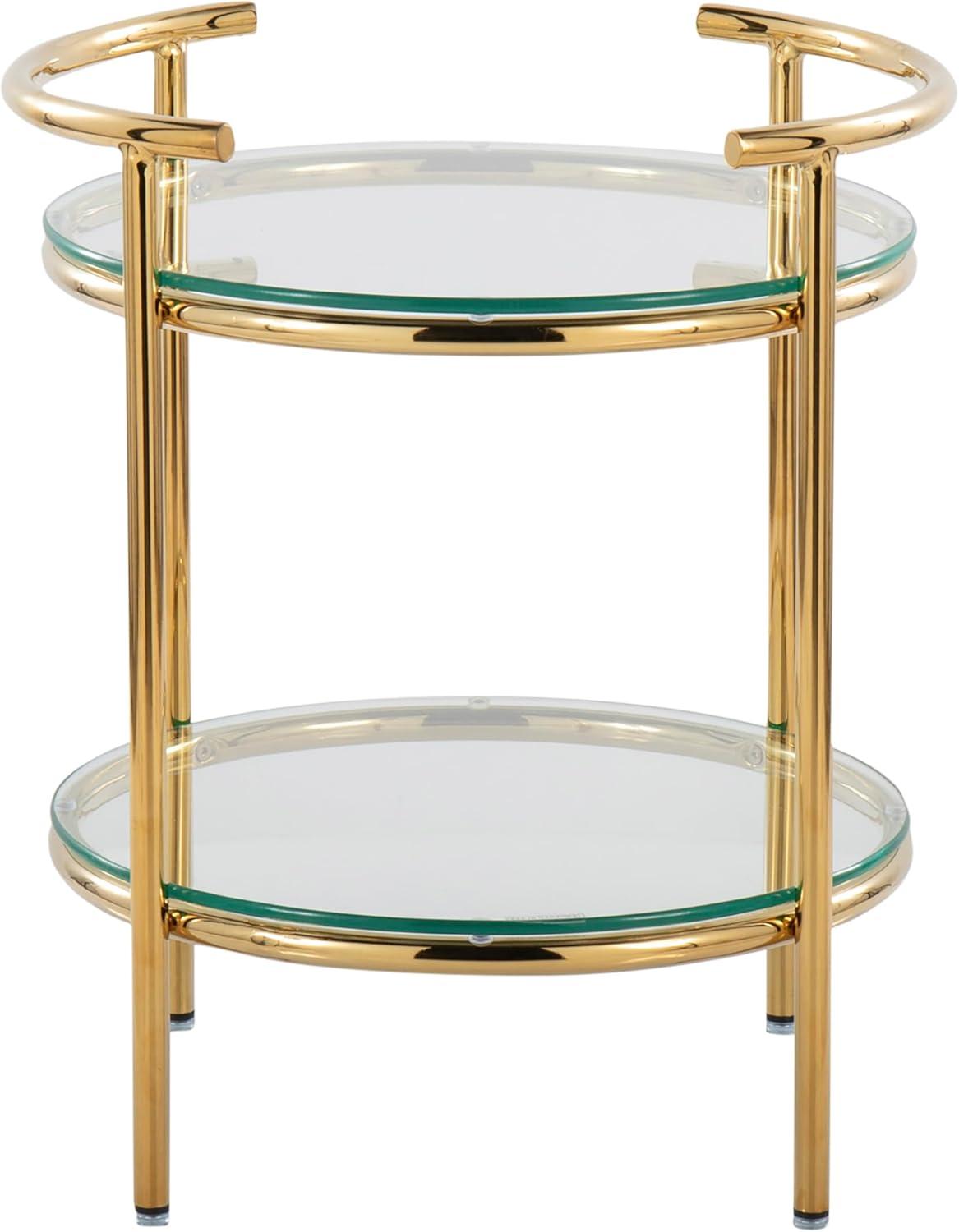 Rhonda Side Table Gold/Clear Glass - LumiSource: Art Deco, Tiered Design, Oval Shape, 22" Height