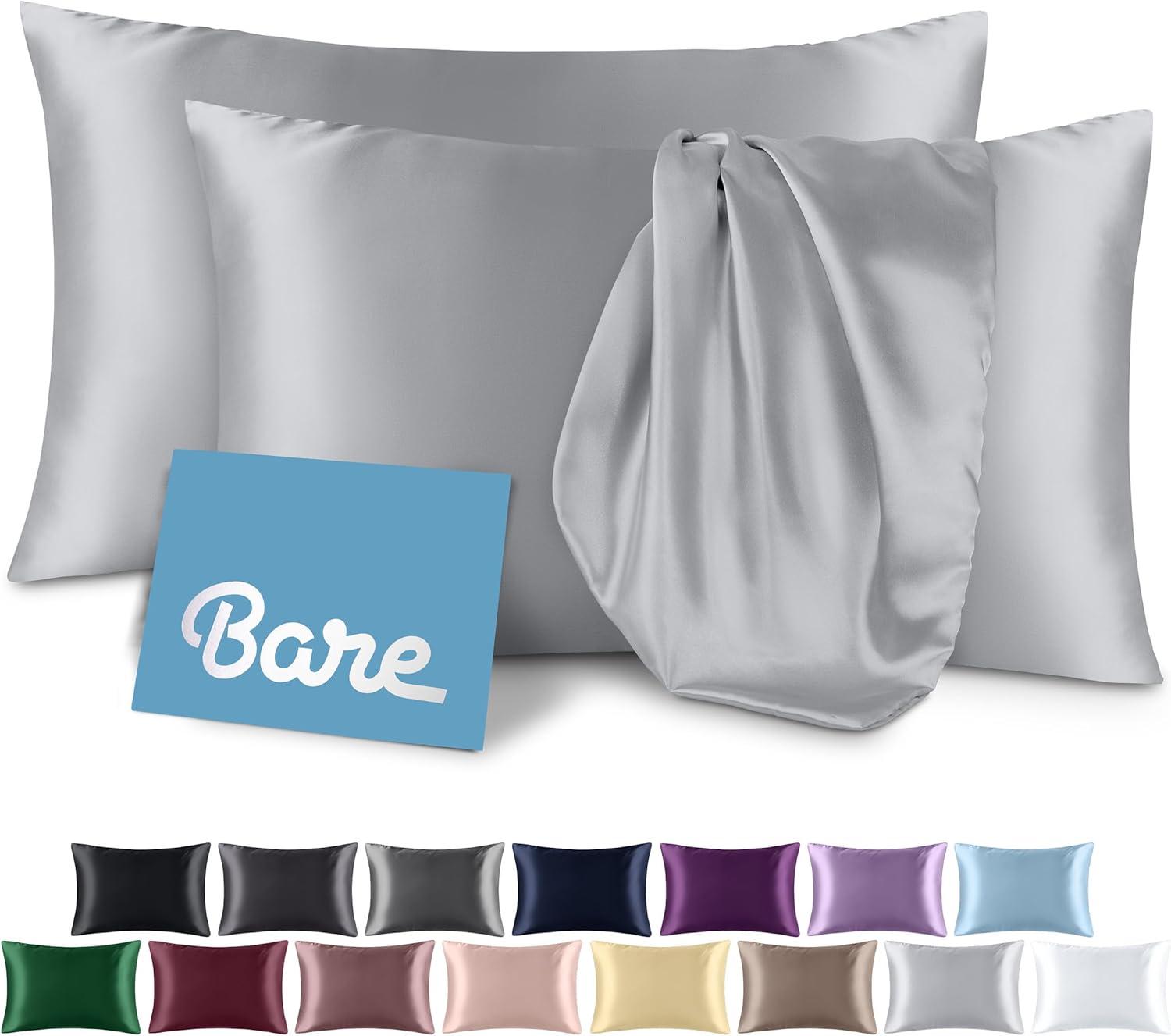 2 Pcs Standard - Envelope Silver Satin Pillowcase Set by Bare Home