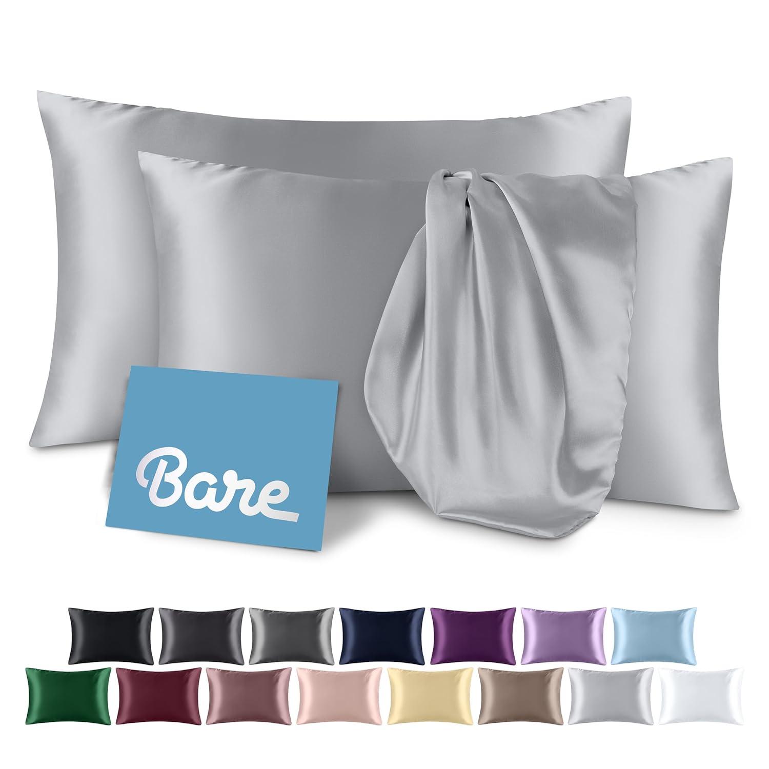 2 Pcs Standard - Envelope Silver Satin Pillowcase Set by Bare Home