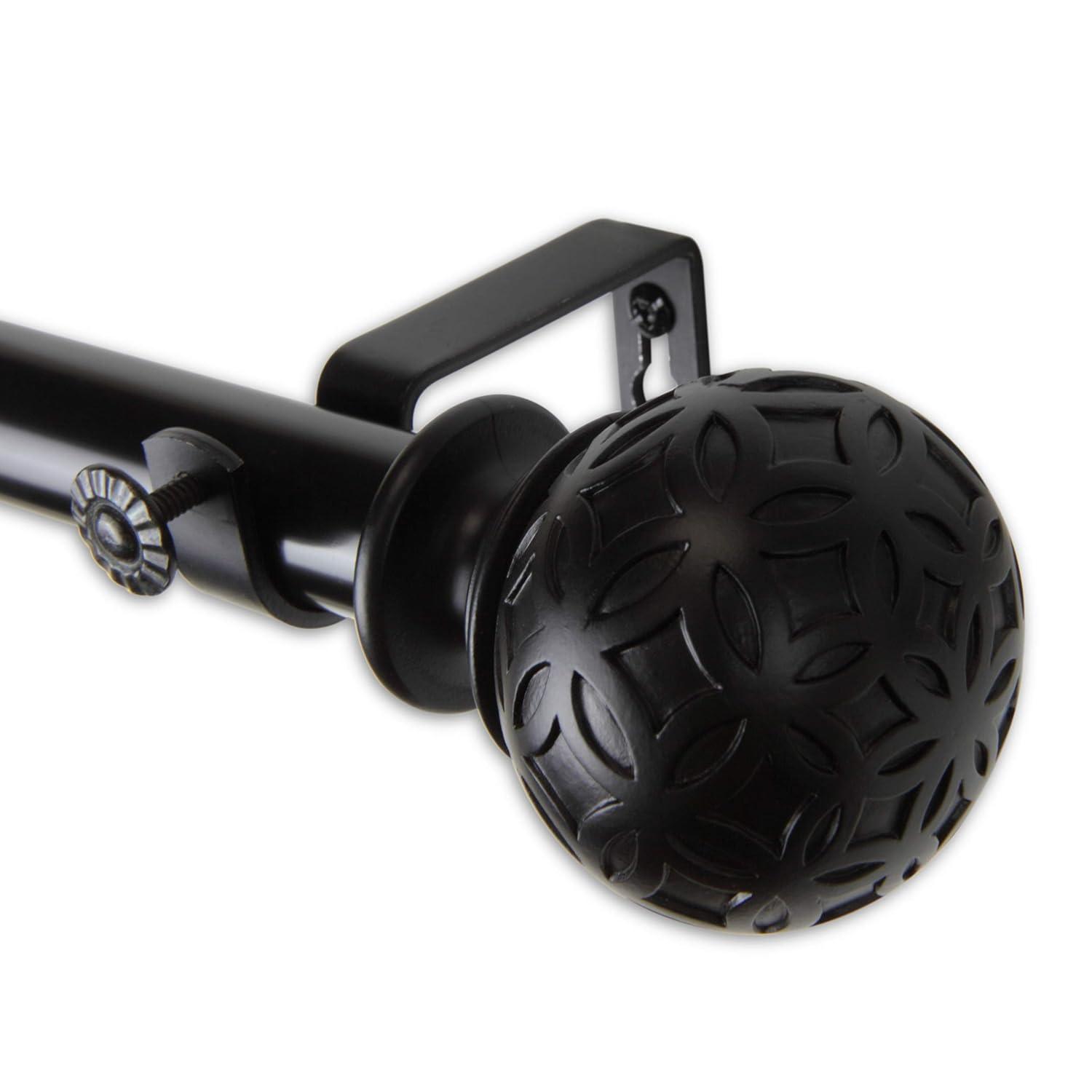 Hart & Harlow Oliver 1-in 120-in to 170-in Black Steel Single curtain rod with Finials