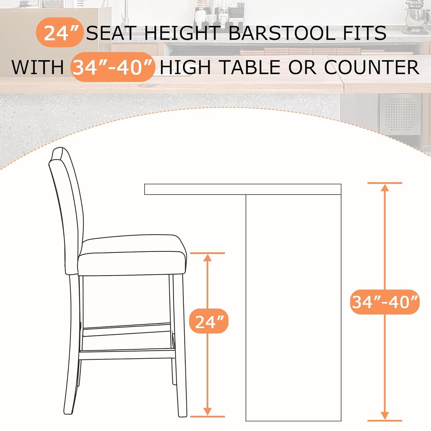 GOTMINSI Counter Height Bar Stool, Classic Upholstered 24 Inches Counter Height Stools Set of 4 barstools with Solid Wood Legs and Grey Fabric