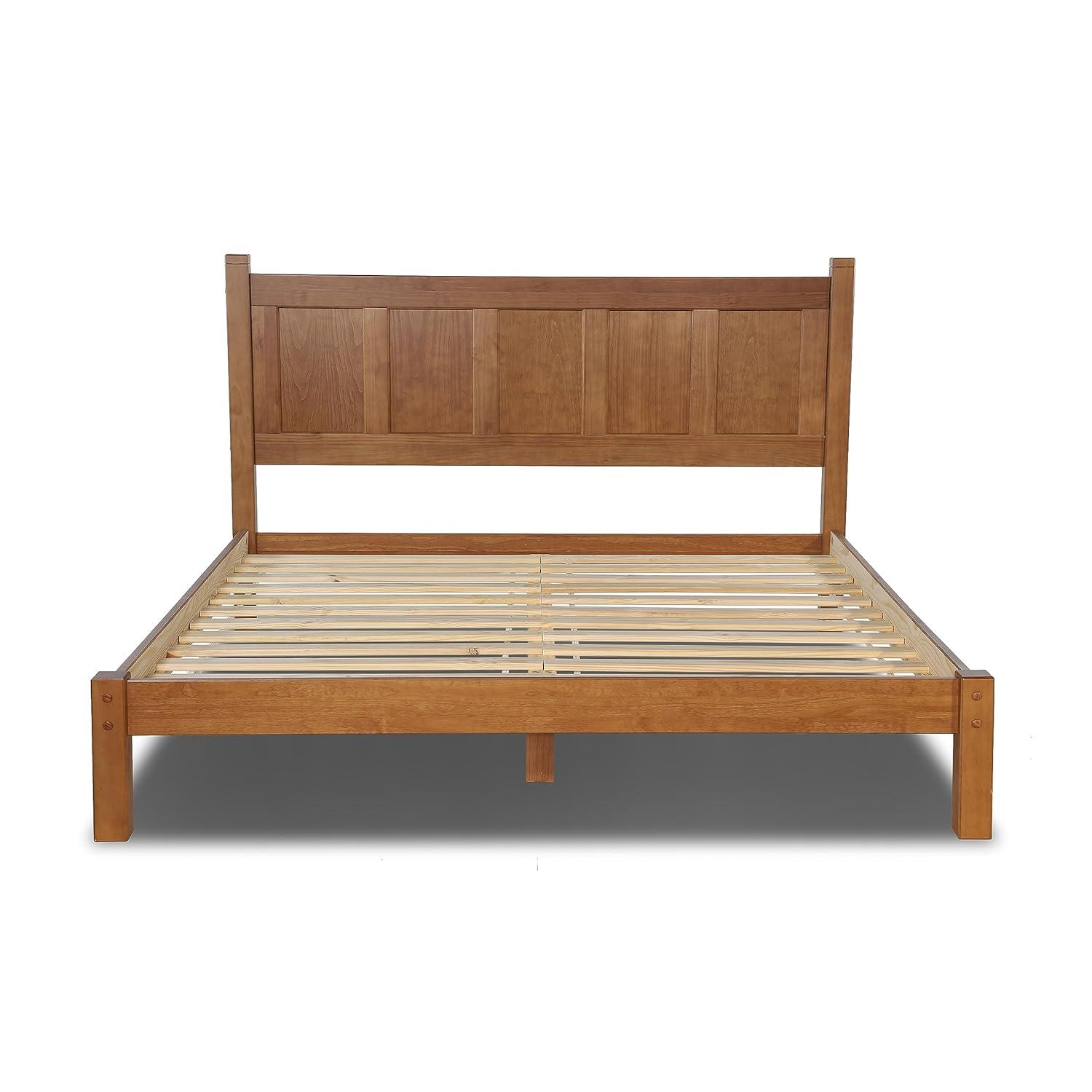 Grain Wood Furniture Shaker Solid Wood Panel Platform Bed, King Size, Walnut