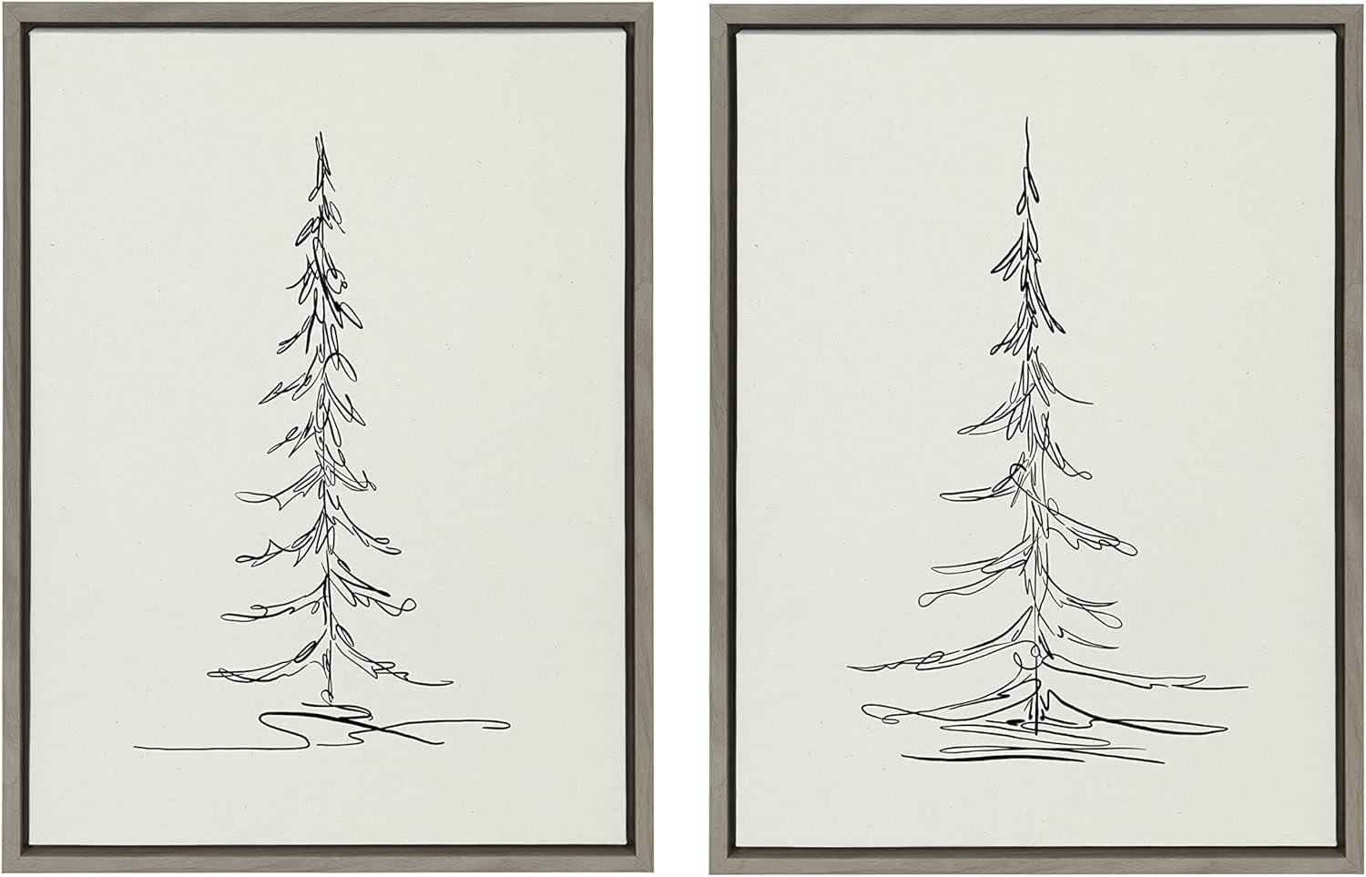 (Set of 2) 18" x 24" Sylvie Minimalist Evergreen Trees Sketch Framed Canvas Set - Kate & Laurel All Things Decor