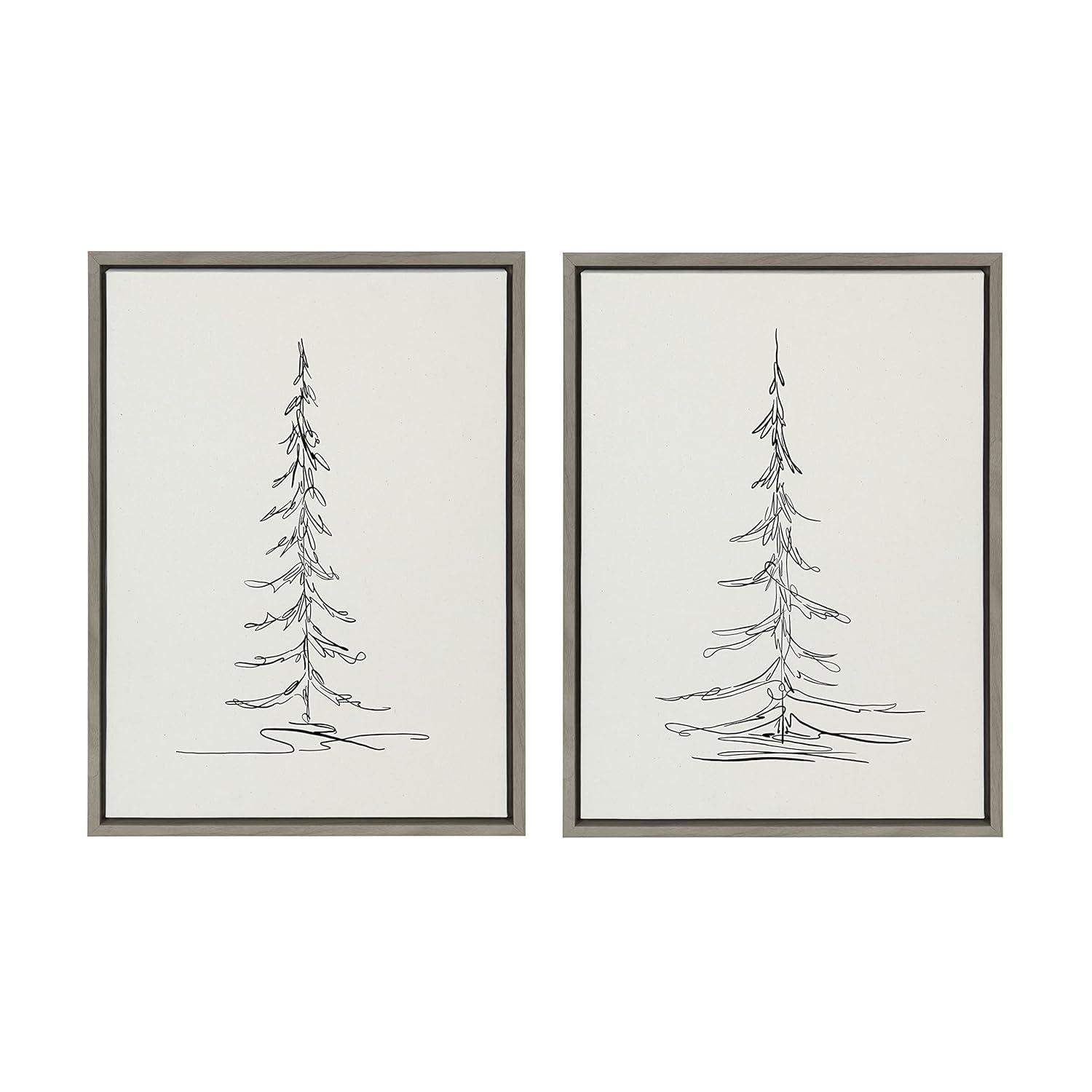 (Set of 2) 18" x 24" Sylvie Minimalist Evergreen Trees Sketch Framed Canvas Set Gray - Kate & Laurel All Things Decor