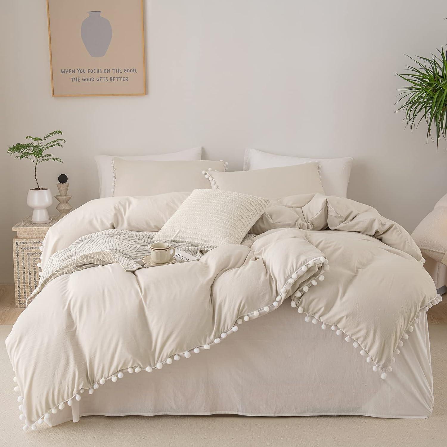 Farmhouse Boho Bedding Set Beige Grey - Twin