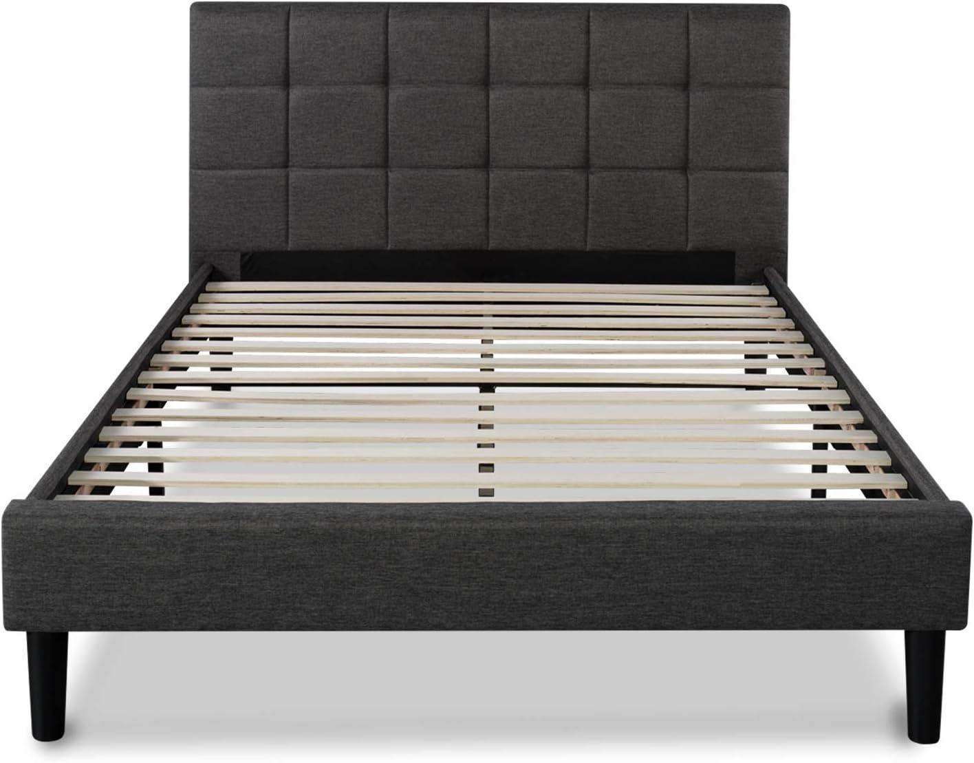 Sleep Master Upholstered Square Stitched Platform Bed with Wooden Slats, Full