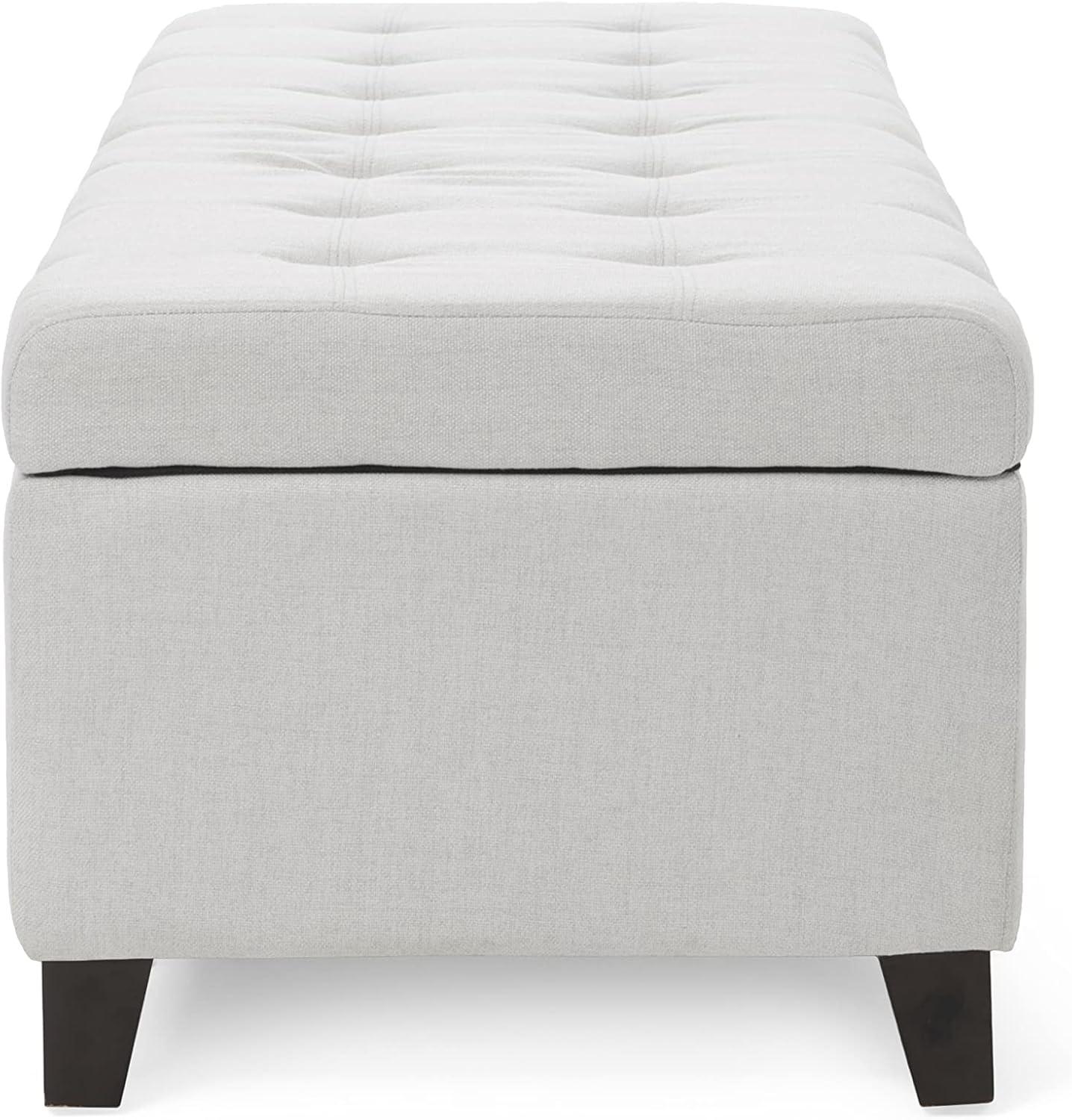 Light Grey Smooth Fabric Tufted Storage Ottoman Bench