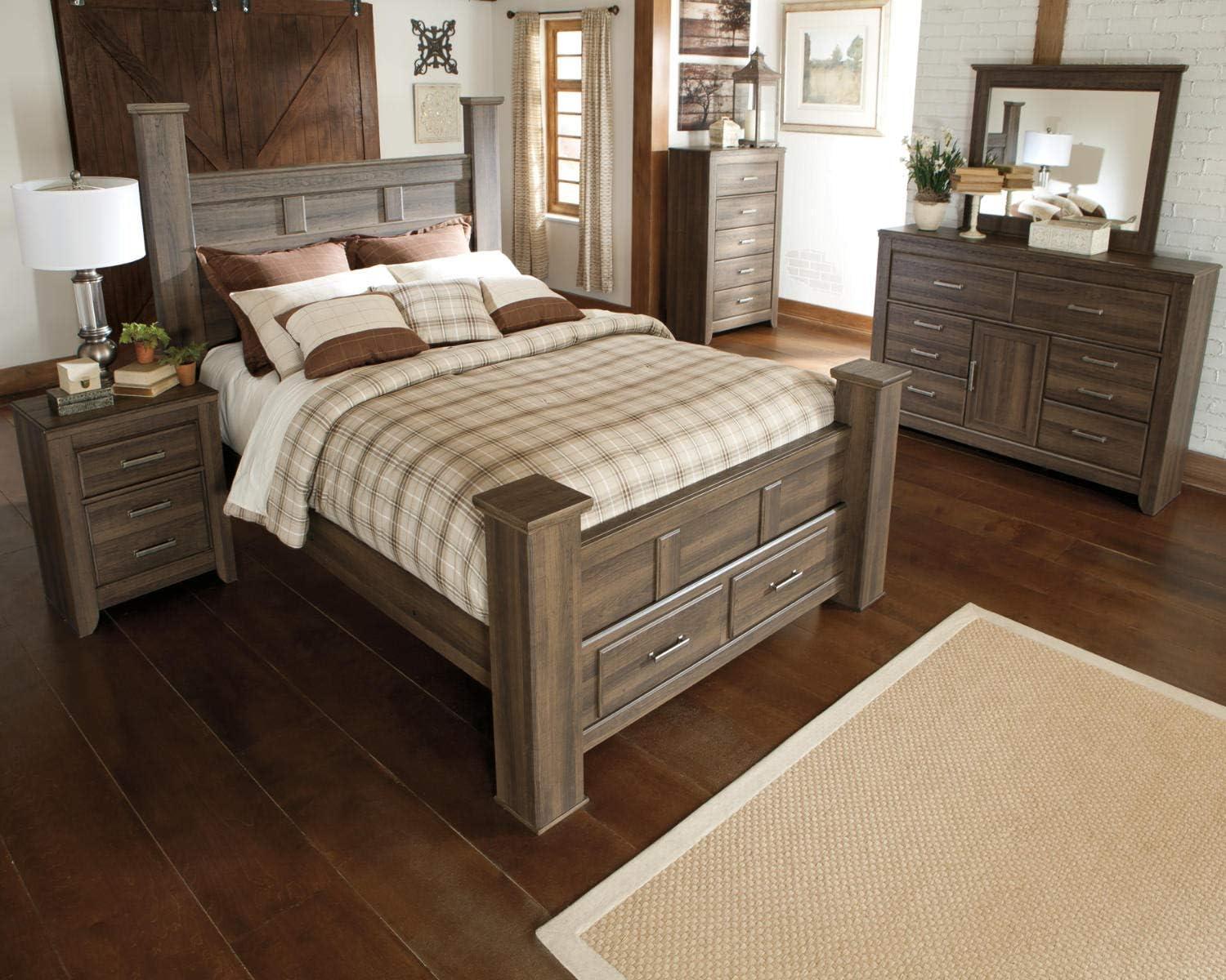 Brown Wood California King Poster Bed with Drawers