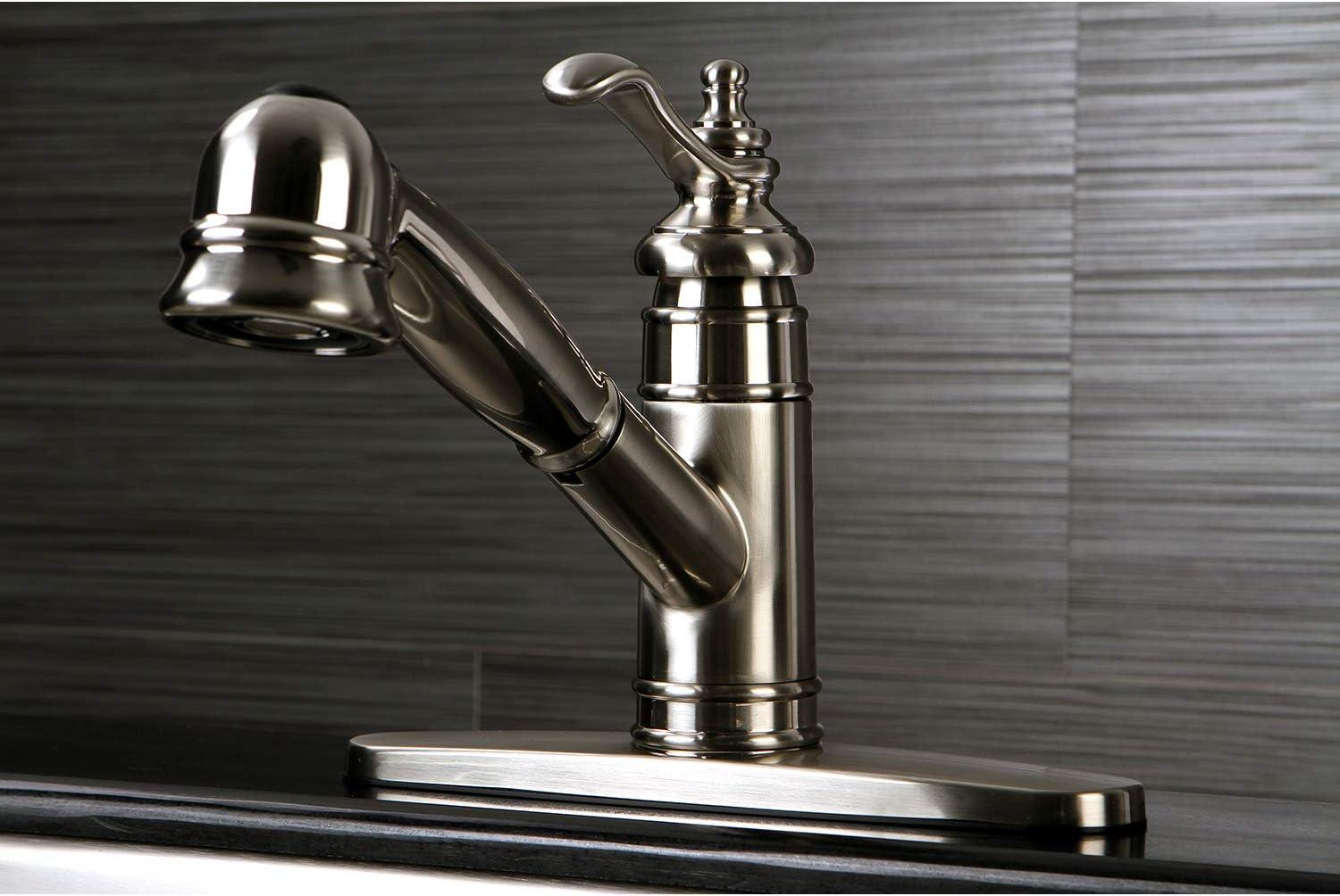 Kingston Brass Templeton Single-Handle 1-or-3 Hole Deck Mount Pull-Out Sprayer Kitchen Faucet