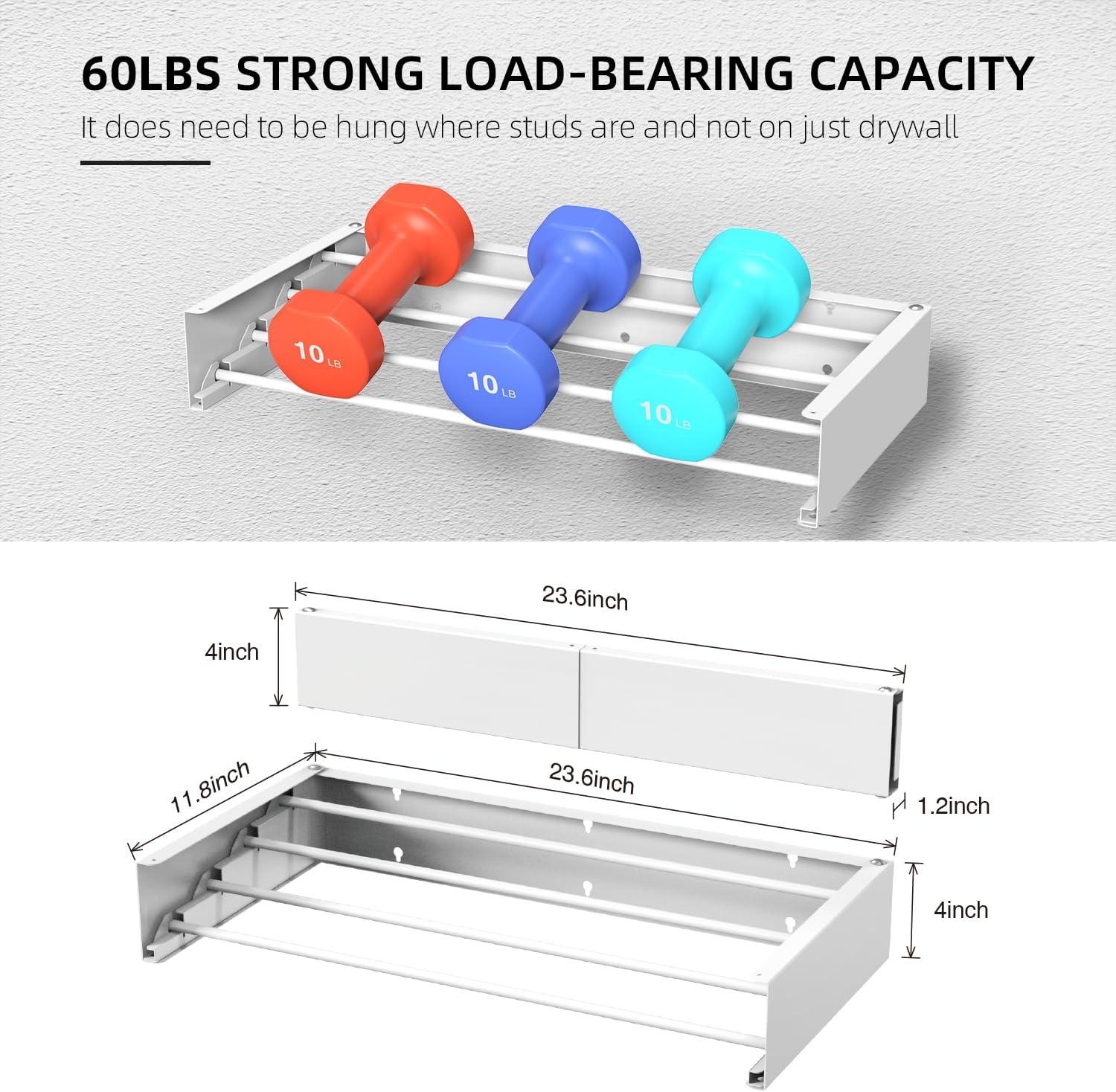 Laundry Drying Rack Collapsible, Wall Mounted Drying Rack, Clothes Drying Rack Wall, Space Saving Drying Rack for Laundry, 23.6" Wide, 11.2 Linear Ft, 4 Aluminum Rods, 60 lb Capacity (White 23.6")