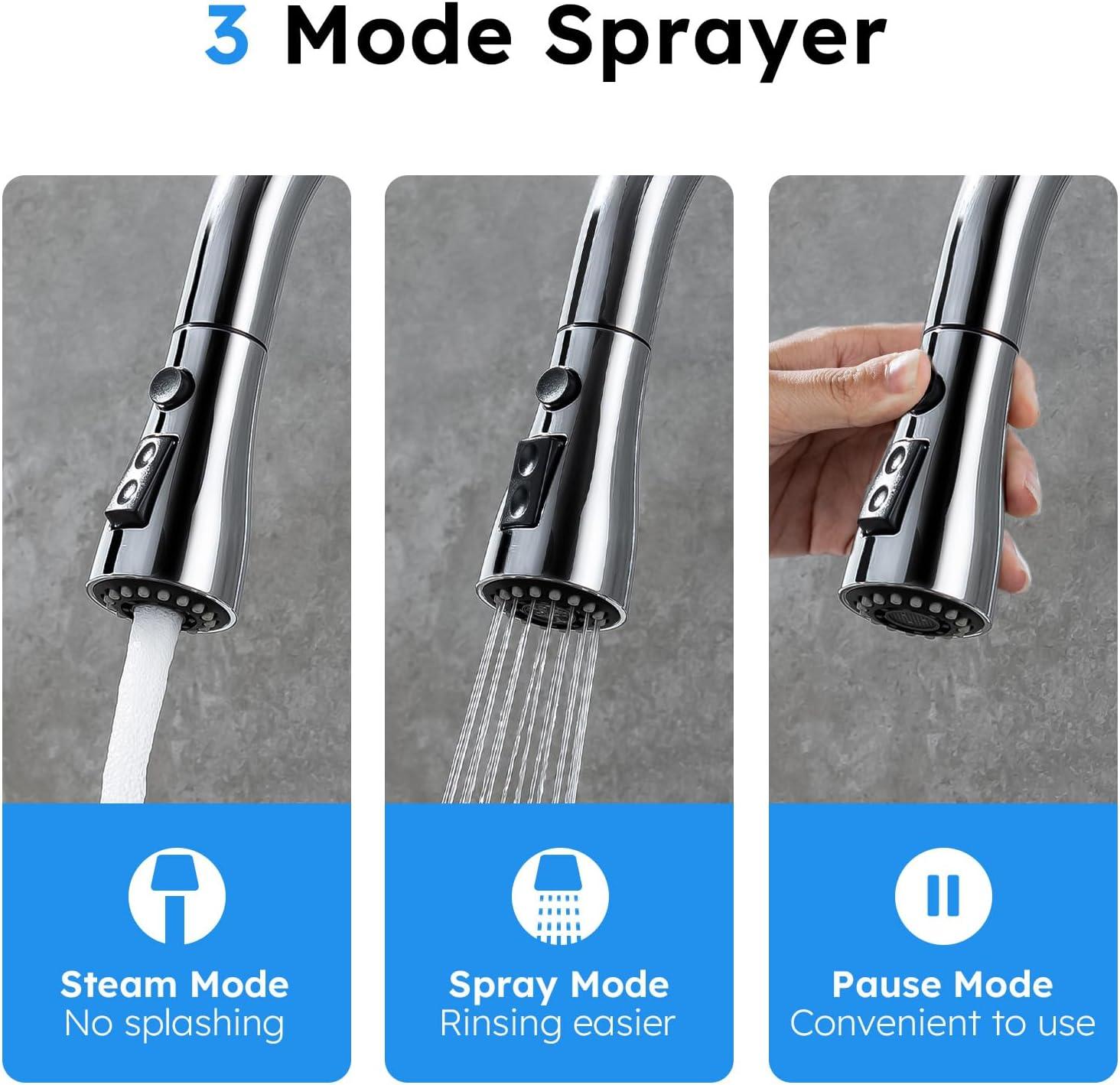 GAGALIFE Single Handle Pull Down Sprayer Kitchen Faucet High Arc Stainless Steel Faucet with 3-Function Sprayer JJL-CL-PT-SDP-C