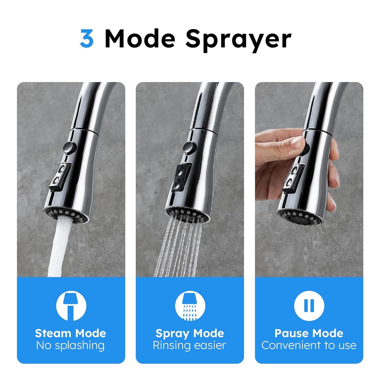 GAGALIFE Single Handle Pull Down Sprayer Kitchen Faucet High Arc Stainless Steel Faucet with 3-Function Sprayer JJL-CL-PT-SDP-C