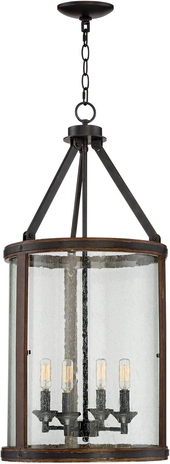 Franklin Iron Works Gorham Iron Gray Pendant Chandelier 16" Wide Industrial Rustic Clear Seeded Glass 4-Light Fixture for Dining Room Kitchen Island