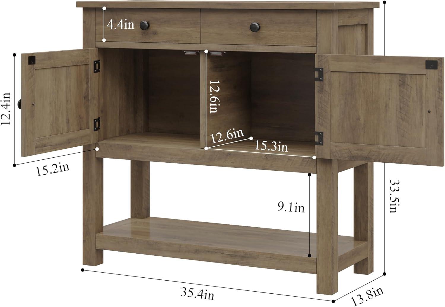 Homfa Farmhouse Console Table with 2 drawers & 2 door cabinet, Sofa Table Entryway Table with Storage Shelf for living room, Hallway, Brown