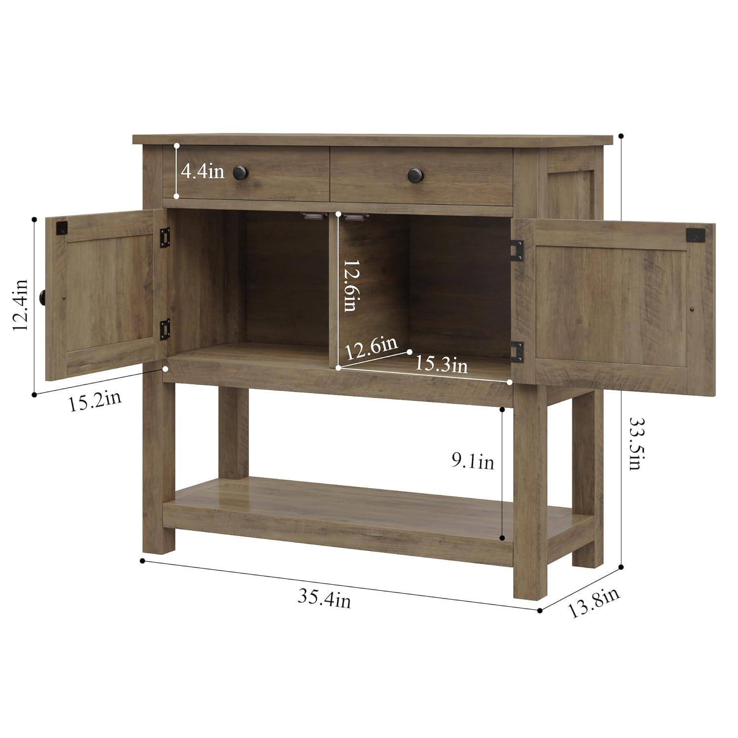 Homfa Farmhouse Console Table with 2 drawers & 2 door cabinet, Sofa Table Entryway Table with Storage Shelf for living room, Hallway, Brown