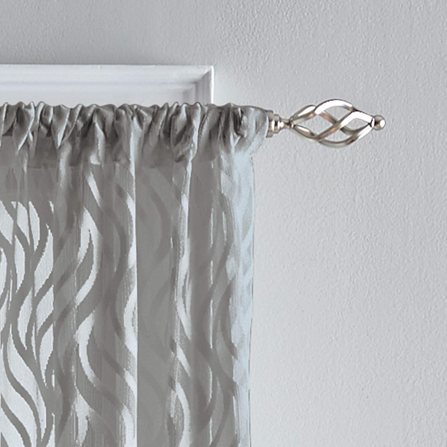 CHF Lyric 84" Rod Pocket Sheer Curtain Panel, Knit Flame Ogee , Gray, Adult