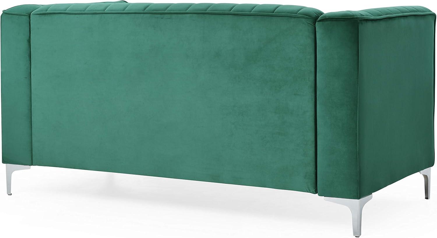 Green Velvet Tufted Loveseat with Chrome Legs