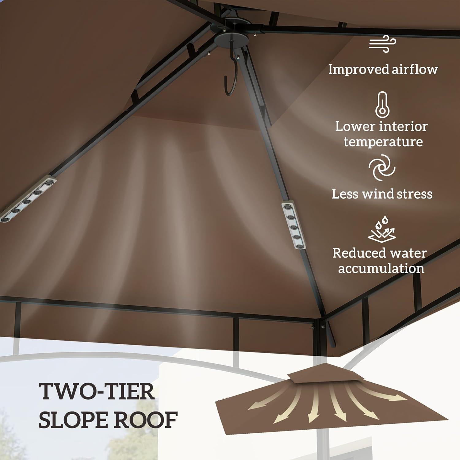 Outsunny Grill Gazebo Canopy Replacement Roof, UPF50+ Protected, 5' x 8' Outdoor BBQ Canopy Replacement Cover, Double Tiered Grill Canopy Replacement Cover, TOP COVER ONLY