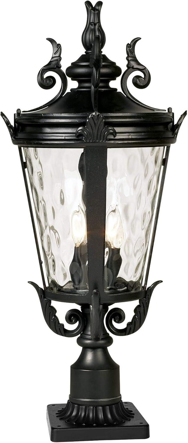 John Timberland Casa Marseille Vintage Outdoor Post Light Textured Black with Pier Mount 29" Clear Hammered Glass for Exterior Barn Deck House Porch