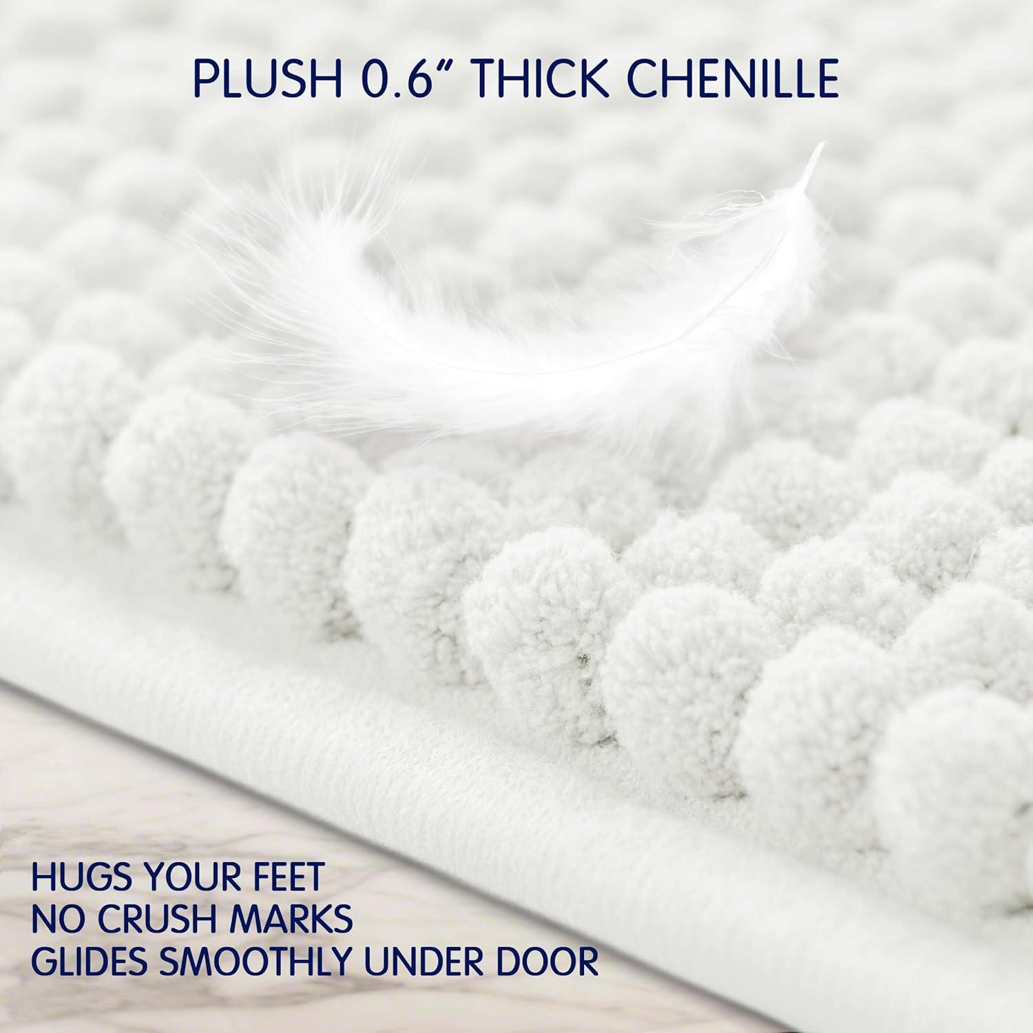 Bathroom Rugs Chenille Bath Rug Soft Short Plush, Water Absorbent Shower Mat Quick Dry Machine Washable(White,16" x 24")