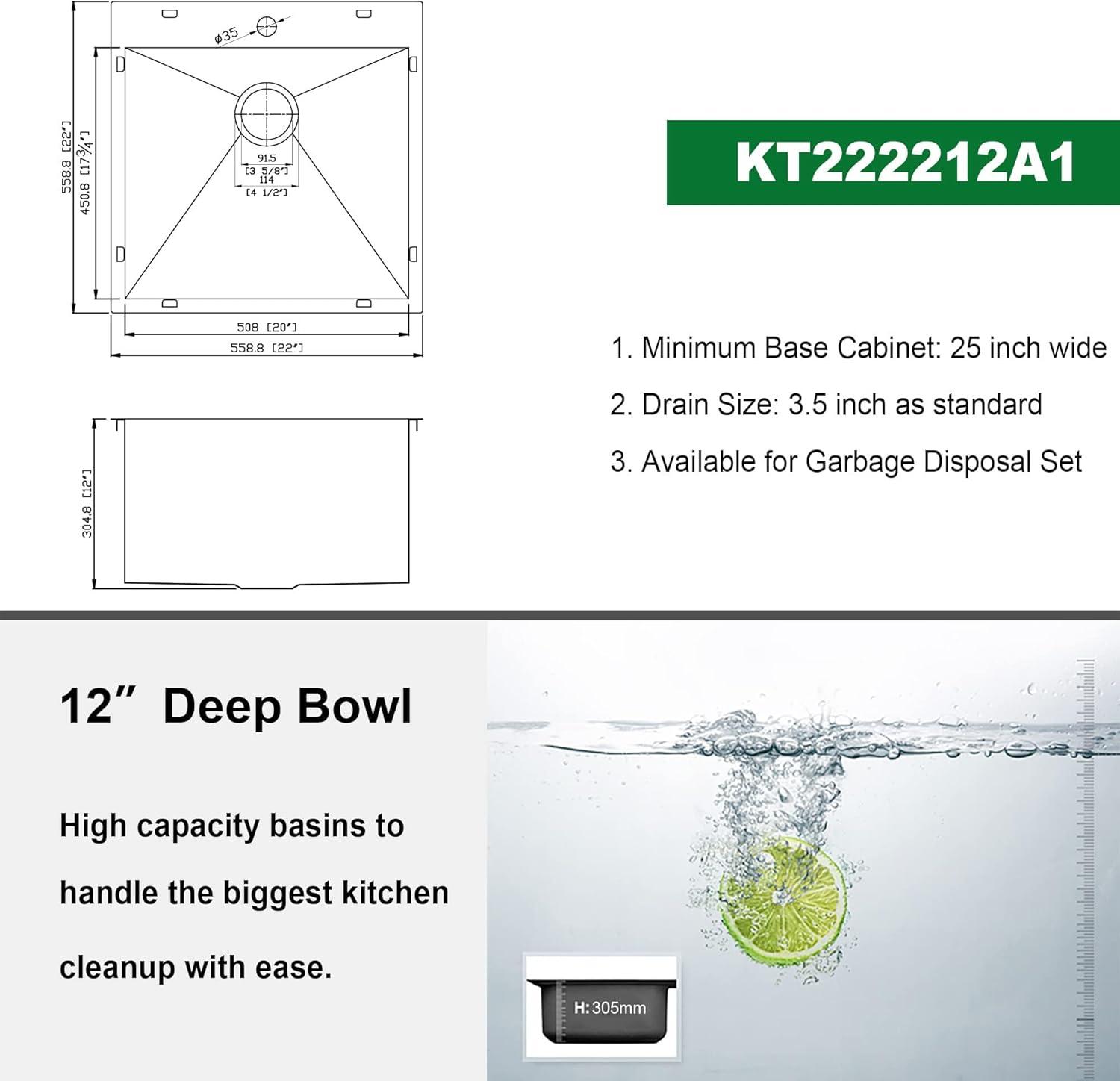 22" x 22" Stainless Steel Drop-In Laundry Sink with Accessories