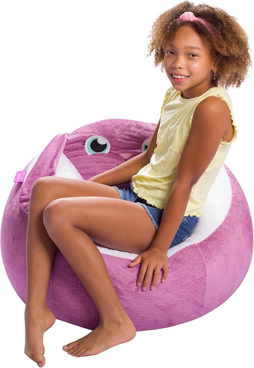 Posh Creations Animal Bean Bag Chair Structured Comfy, Cozy and Soft Filled Kid Bean Bag Lounger Seat for Gaming, Reading and Watching TV, for Children, Multiple Faux Fur Animal Chair Designs