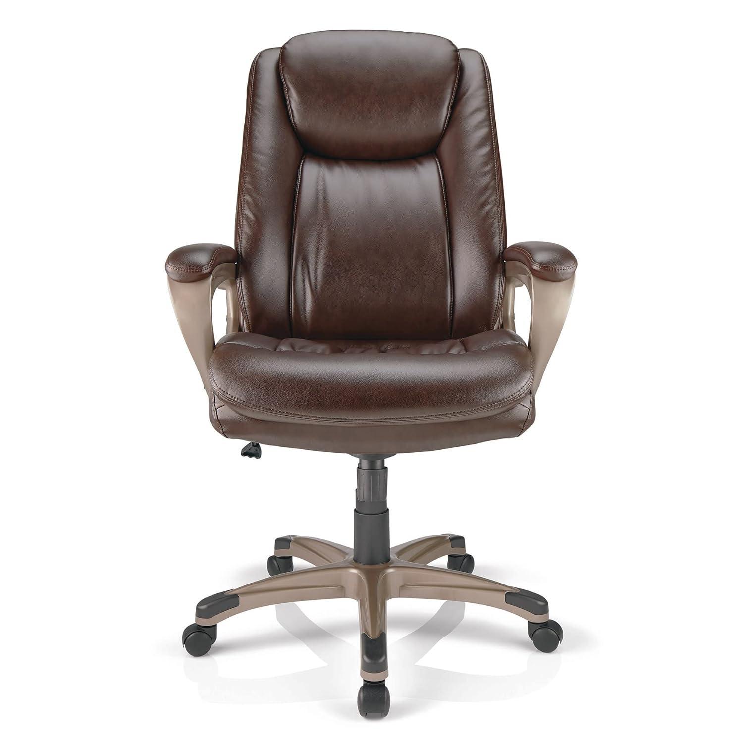 Treswell Brown and Champagne High-Back Leather Swivel Chair