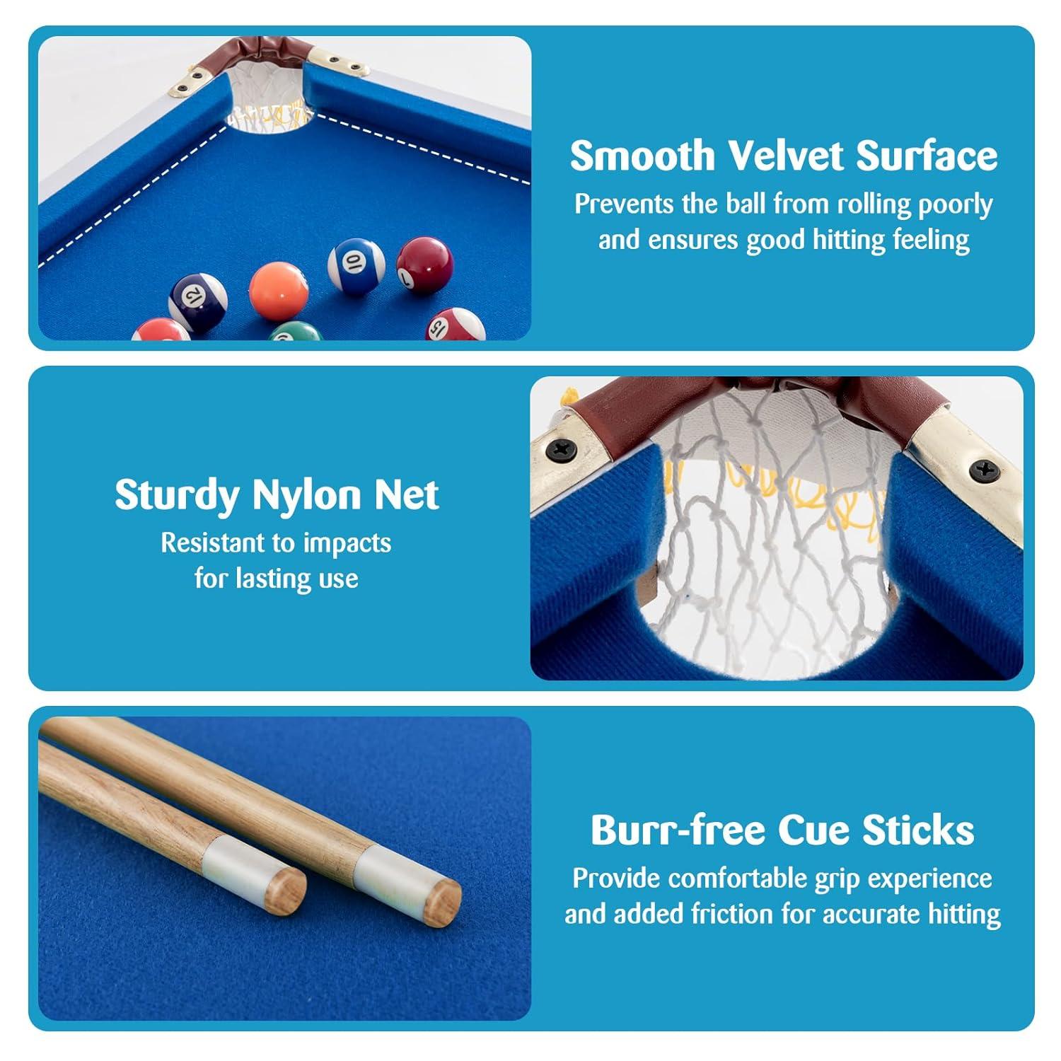 Costway 47" Folding Billiard Table Pool Game Table for Kids w/ Cues & Chalk & Brush