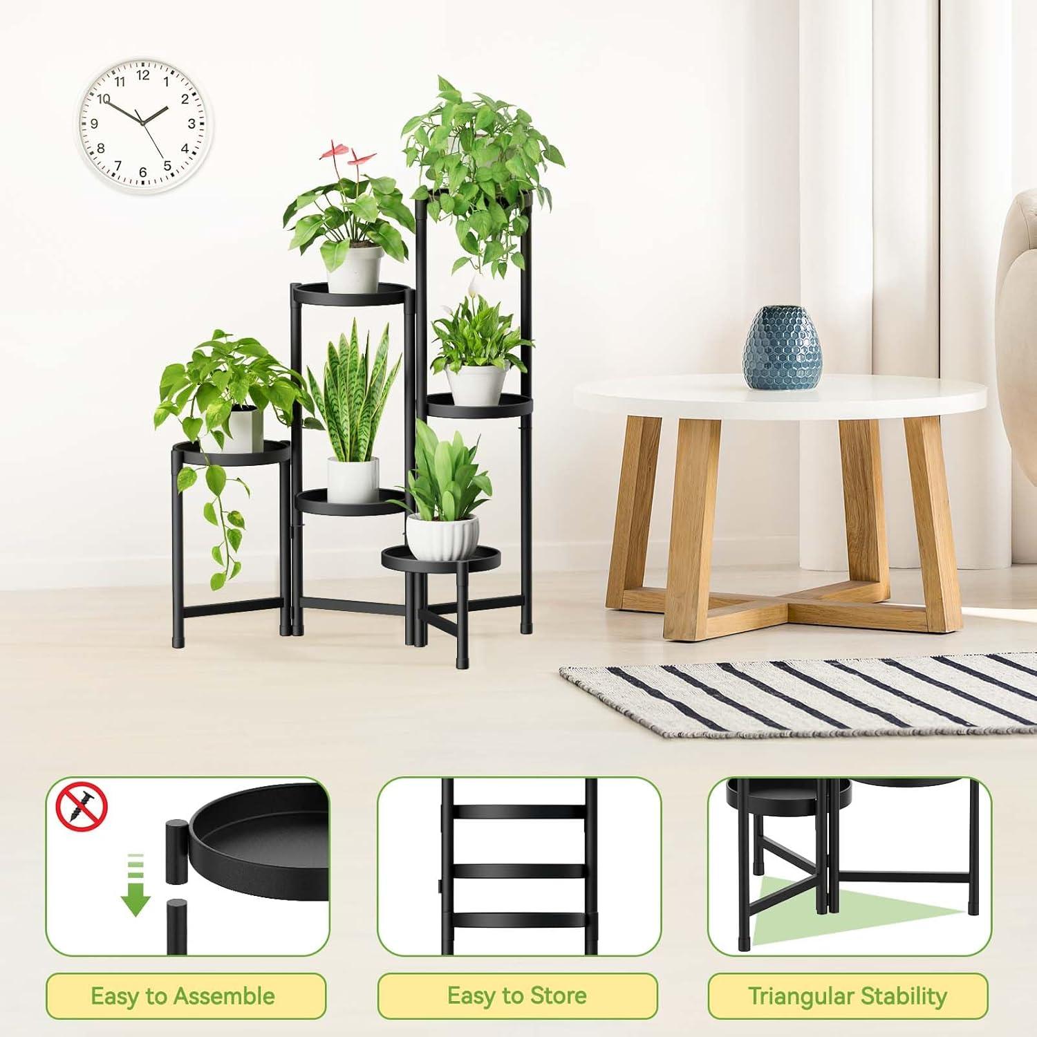 Tall Black 6-Tier Folding Iron Plant Stand