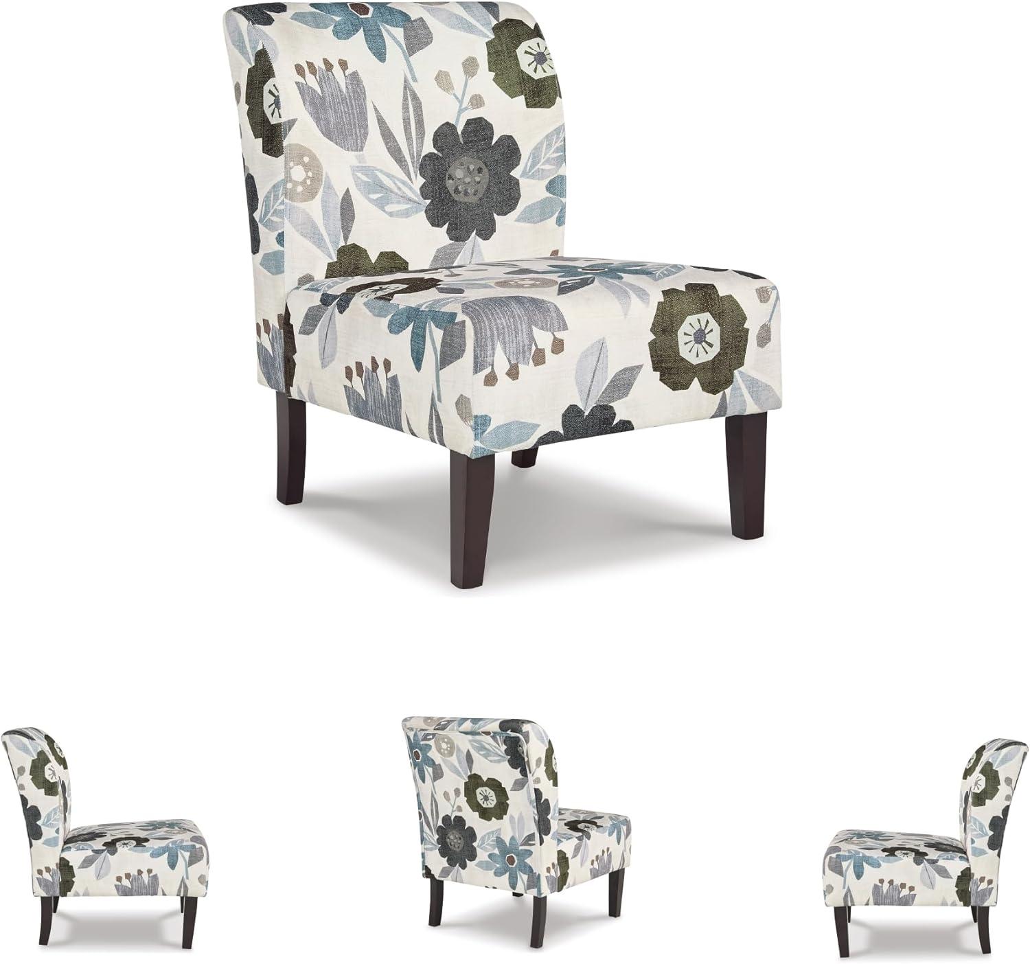 Signature Design by Ashley Triptis Accent Chair, Armless, Floral Pattern Upholstery, Ivory/Blue/Charcoal/Brown