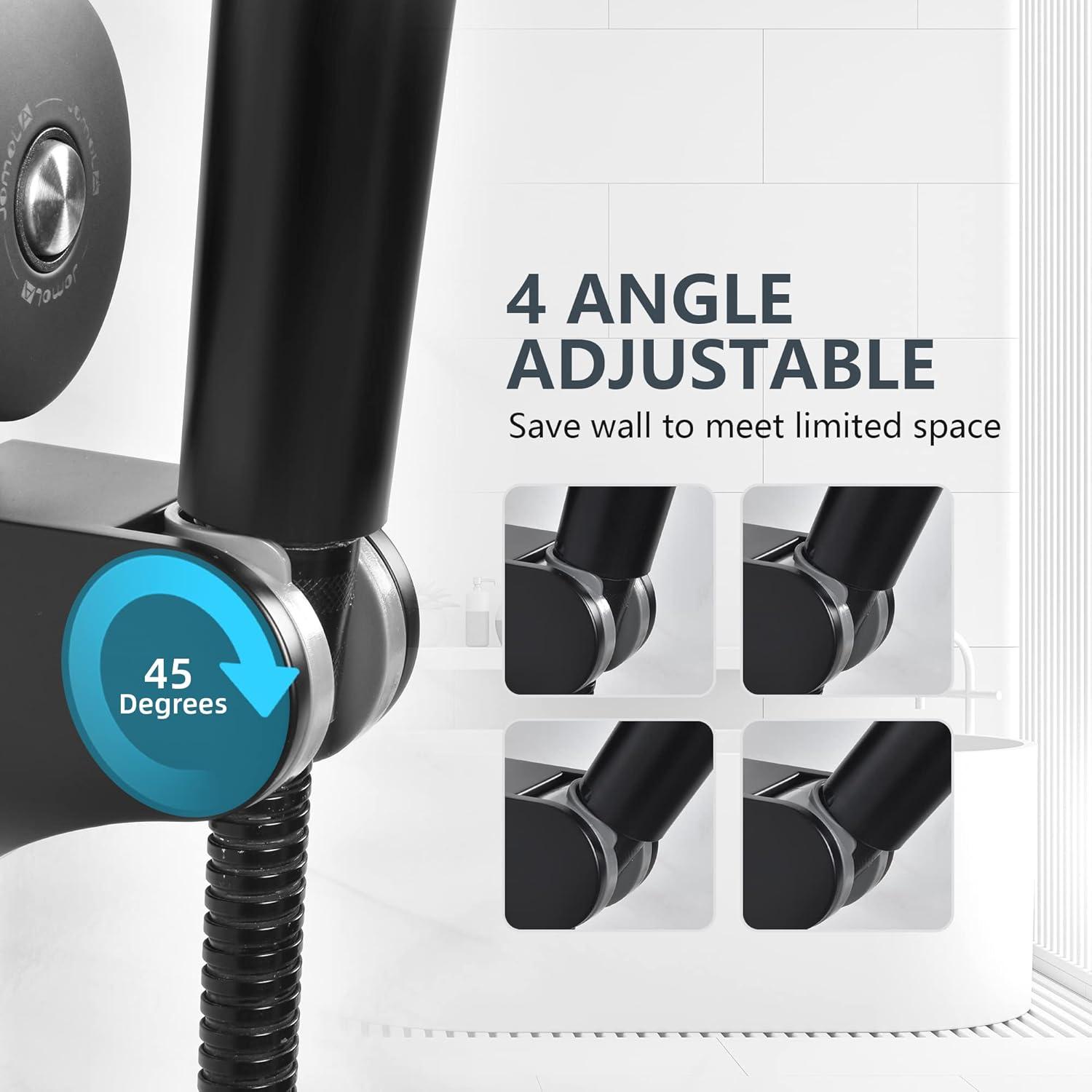 JOMOLA Suction Shower Head Holder Adjustable Handheld Shower Holder Stainless Steel Removable Bathroom Handheld Bidet Sprayer Holder 4 Mode Angle Matte Black