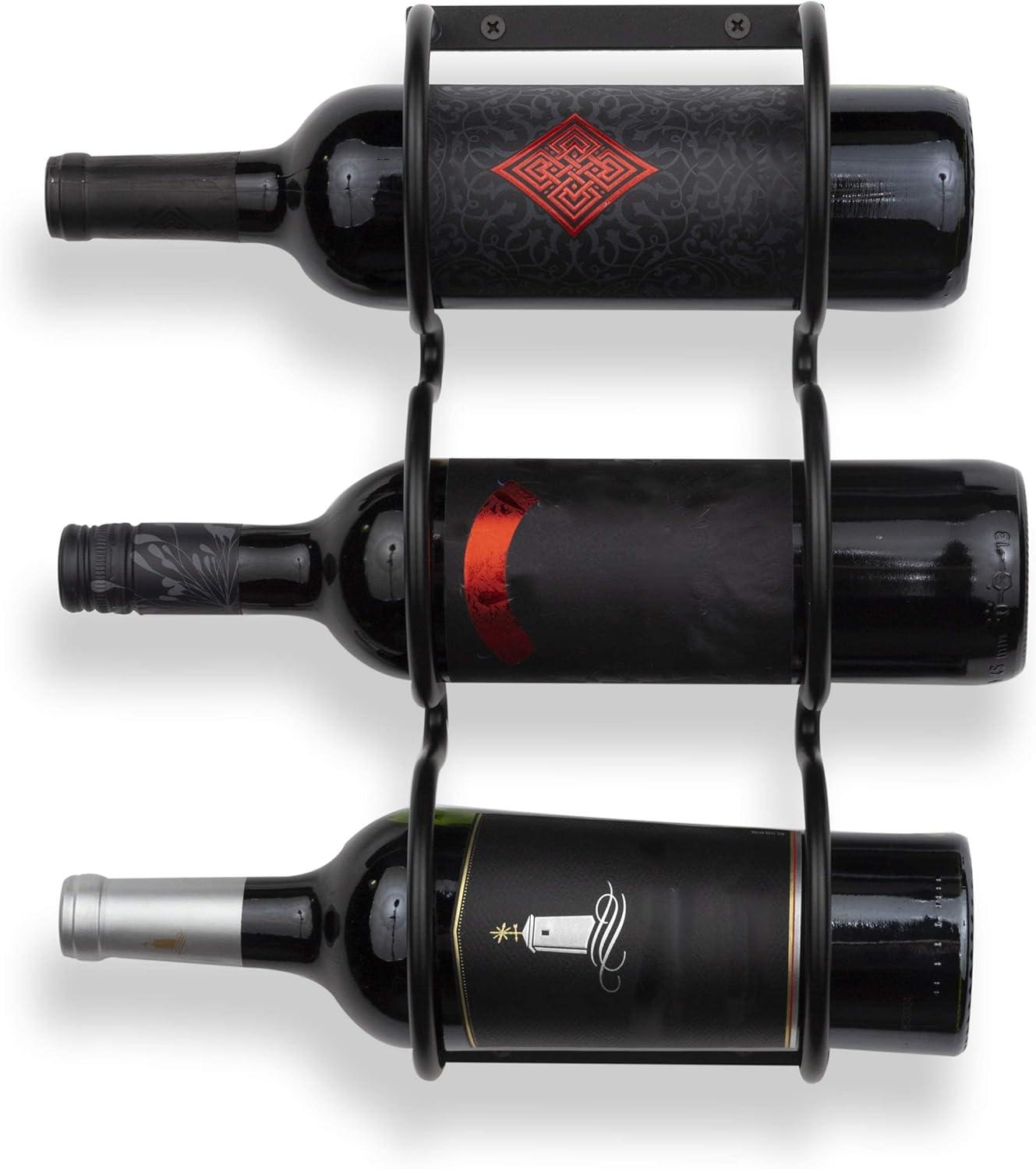 Black Steel Wall Mounted 3-Bottle Wine Rack