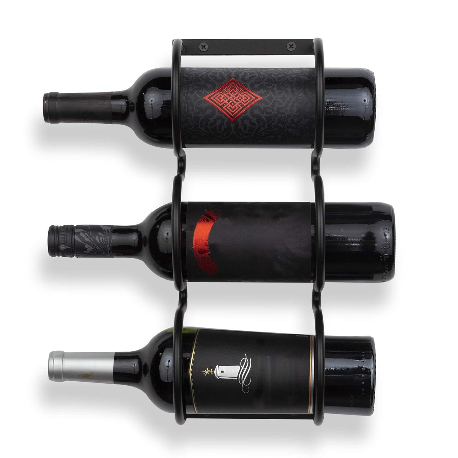 Wallniture Dijon Wine Rack Wall Mounted & Under Cabinet Wine Storage Bottle Racks Kitchen Organization and Storage, Steel Black