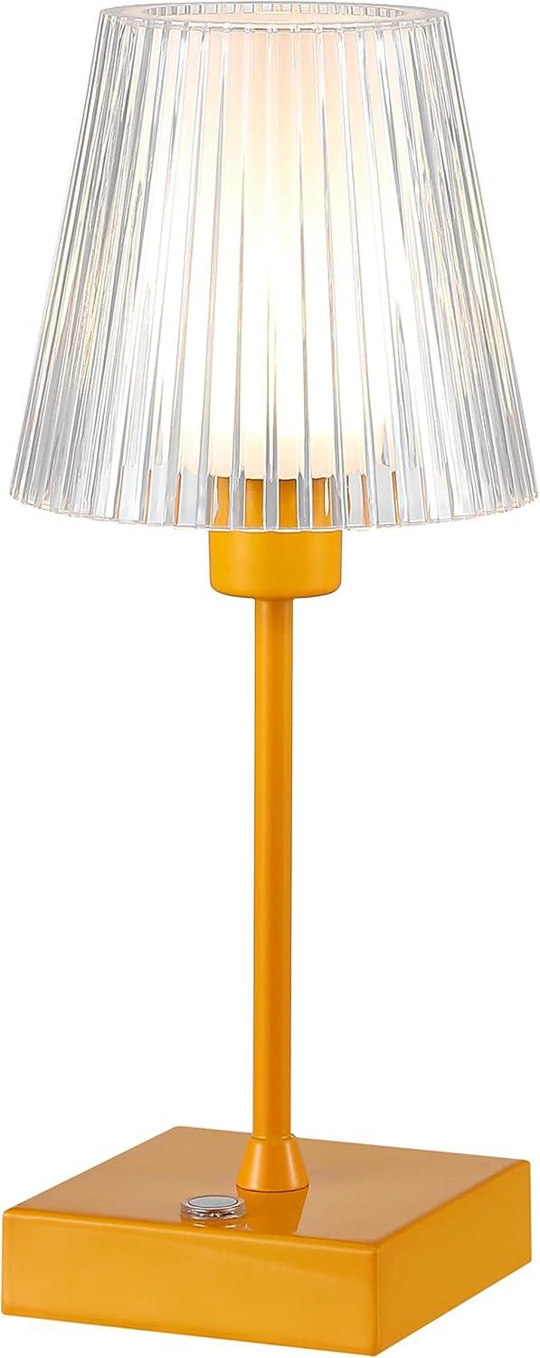 JONATHAN Y Oscar 12.5" Modern Industrial Rechargeable/Cordless Iron/Acrylic Integrated Portable LED Table Lamp with Ribbed Shade, Orange, JYL7225C