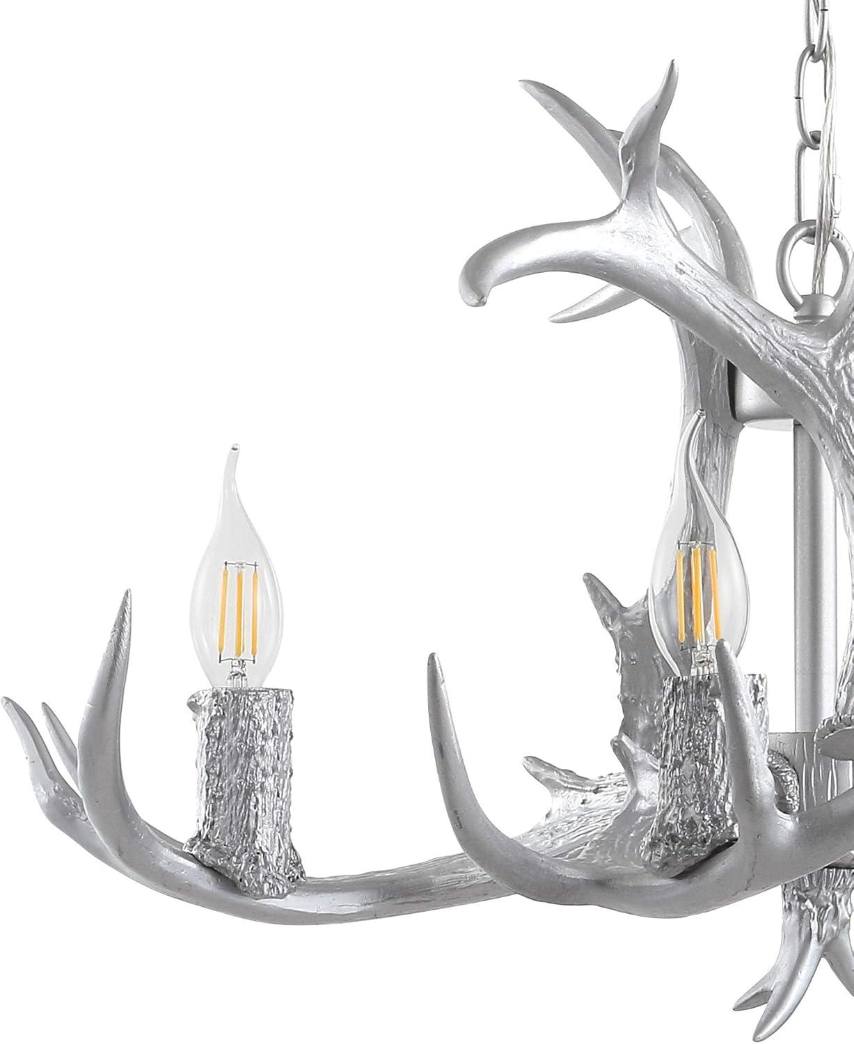 Eldora 26" Adjustable Resin Antler 4-Light LED Chandelier, Silver