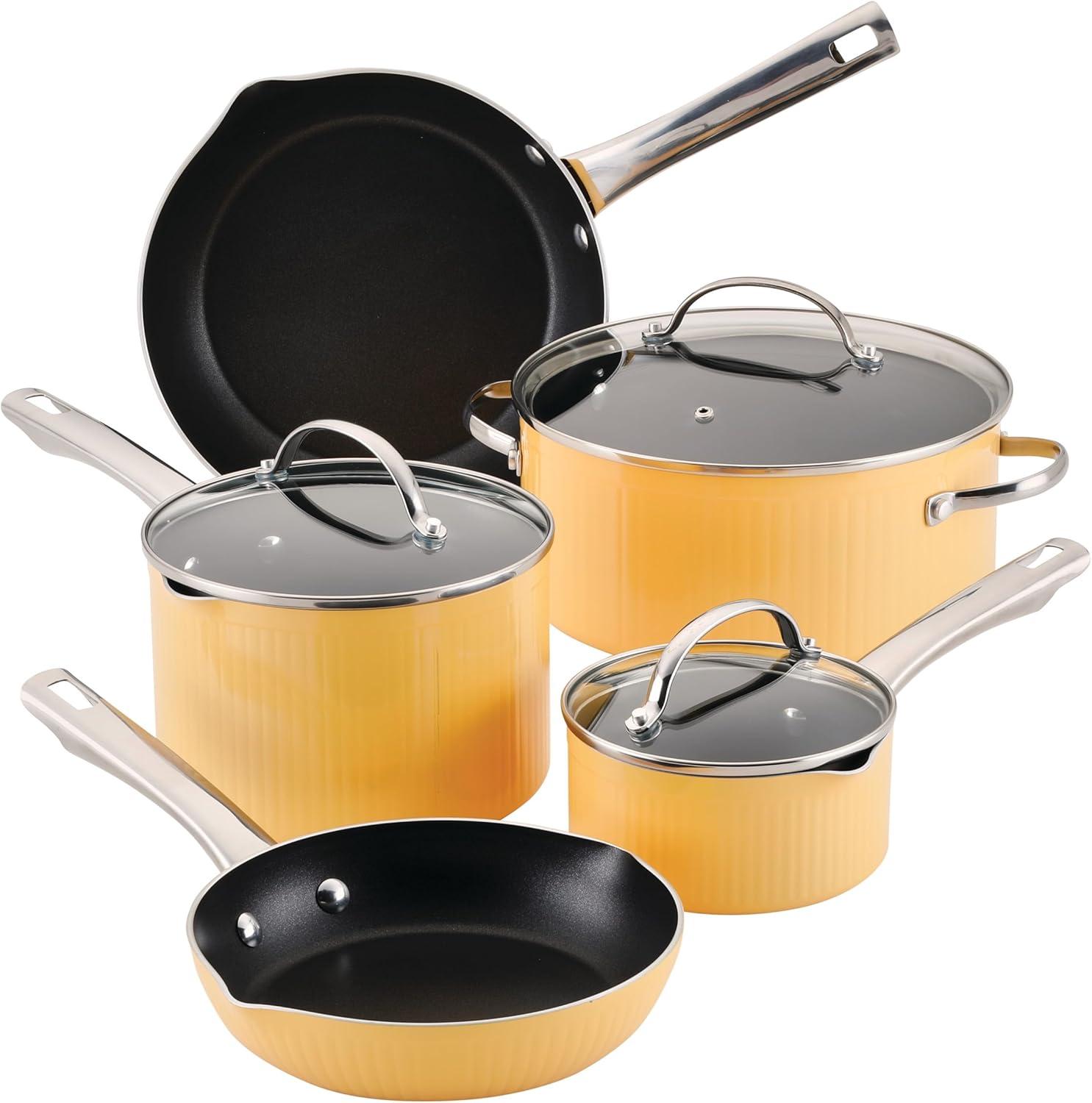 Farberware Style 10 Piece Nonstick Cookware Pots and Pans Set, Yellow