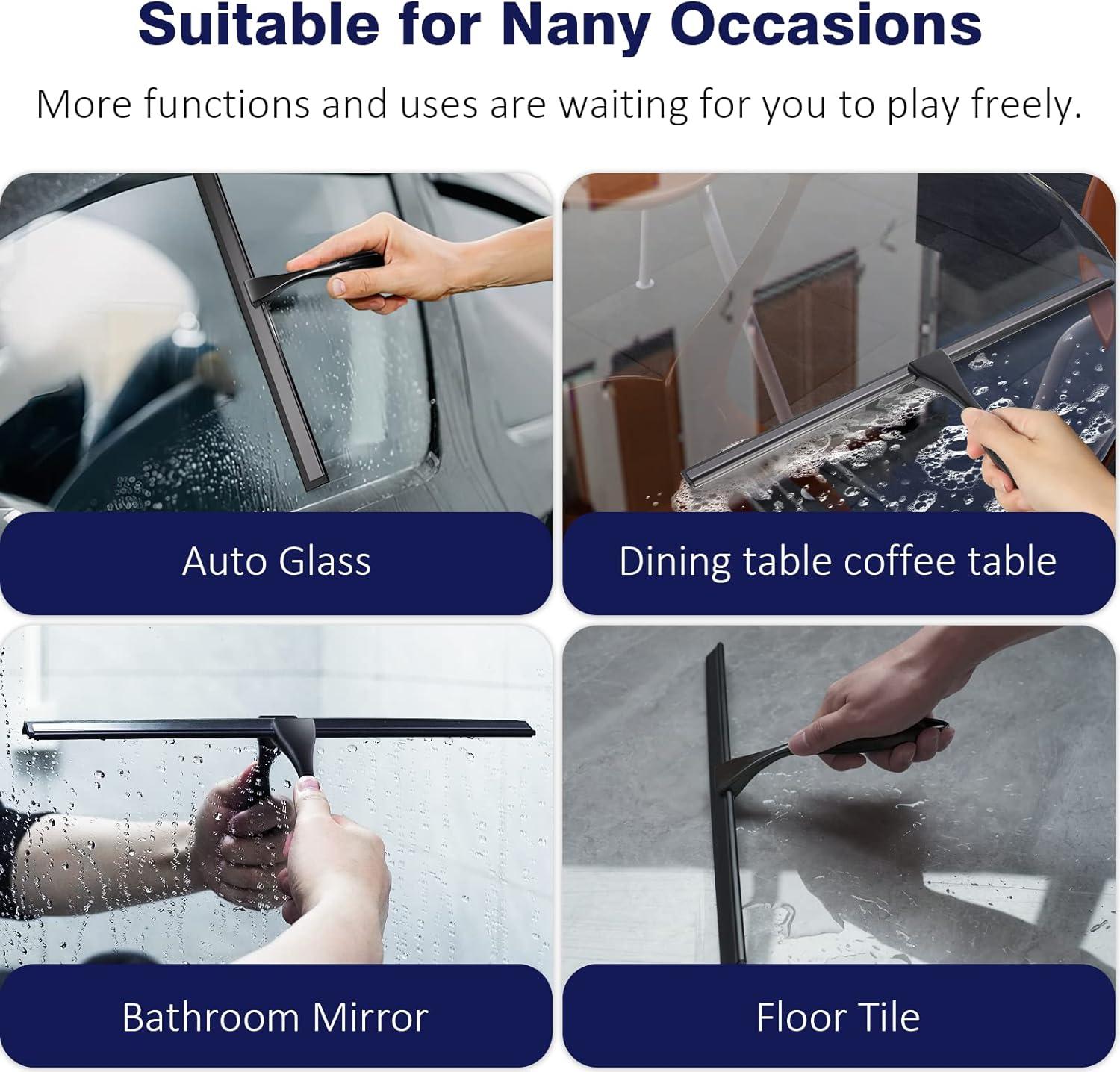 14'' Shower Squeegee, TOOVEM Squeegee for Shower Glass Door for Glass Doors, Windows, Bathroom, Car Windshield, Black